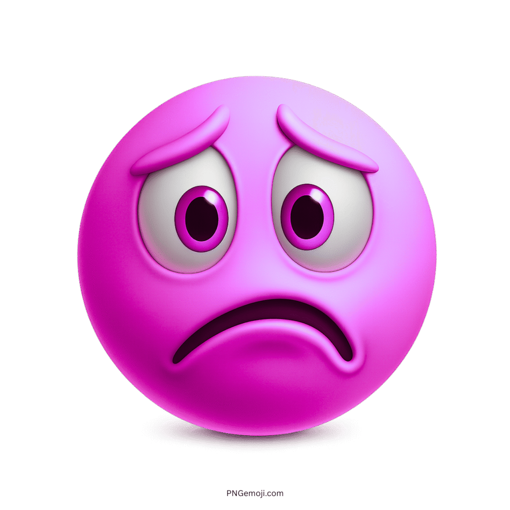 Purple emoji showing a sad, worried face with drooping eyes and a deep frown