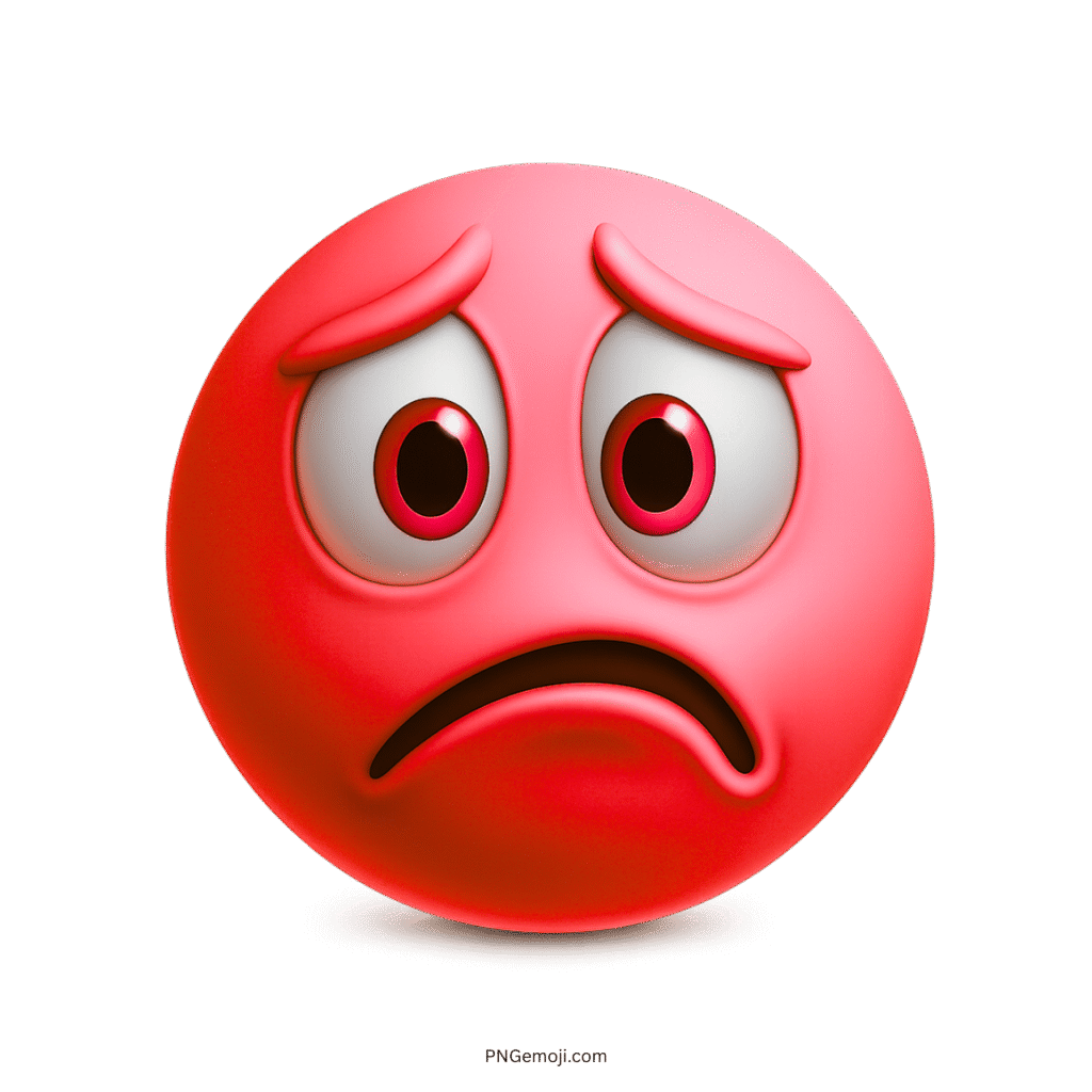 Red emoji with worried eyes and a frown expressing sorrow, regret, or apology