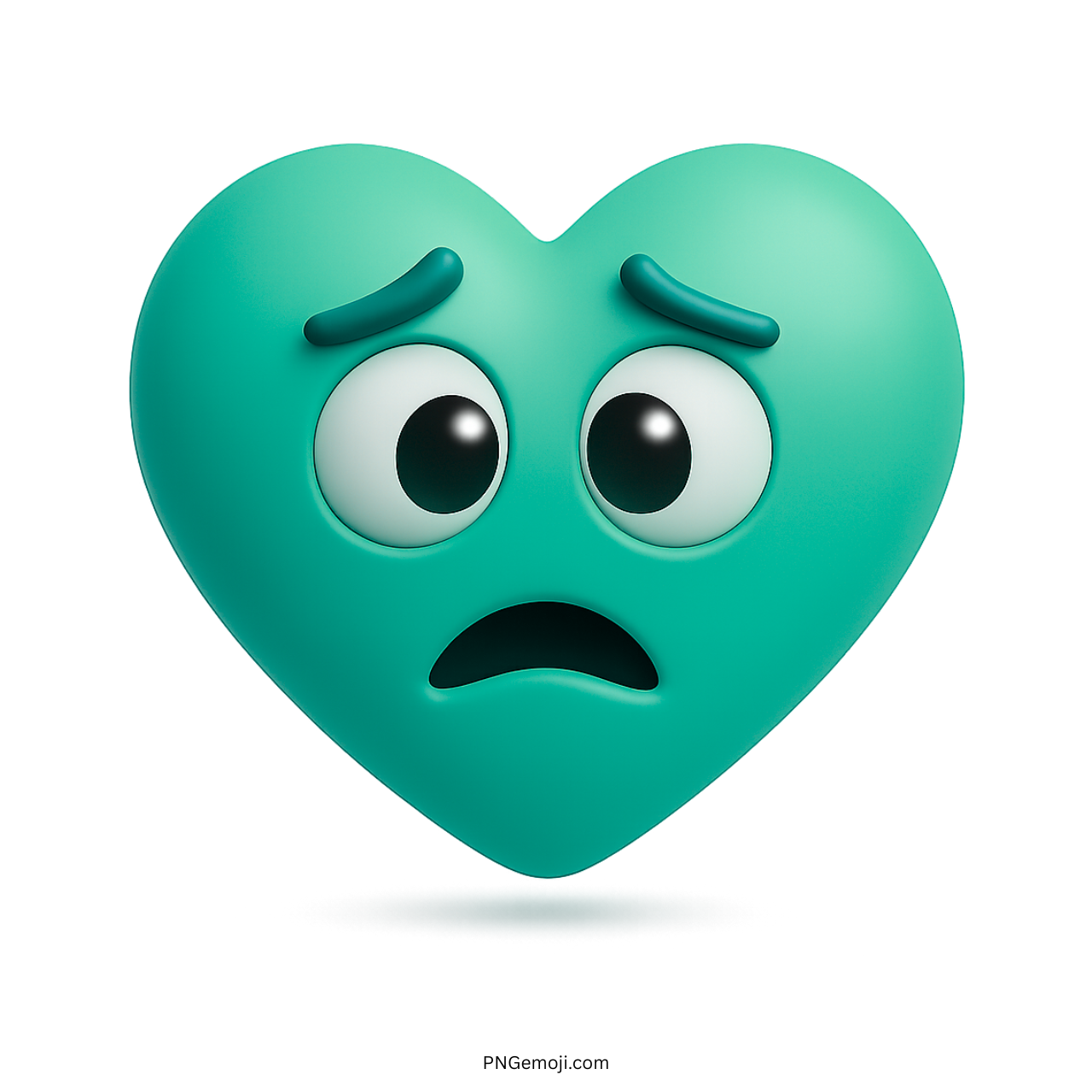 3D teal heart emoji with anxious sad face and wide expressive eyes