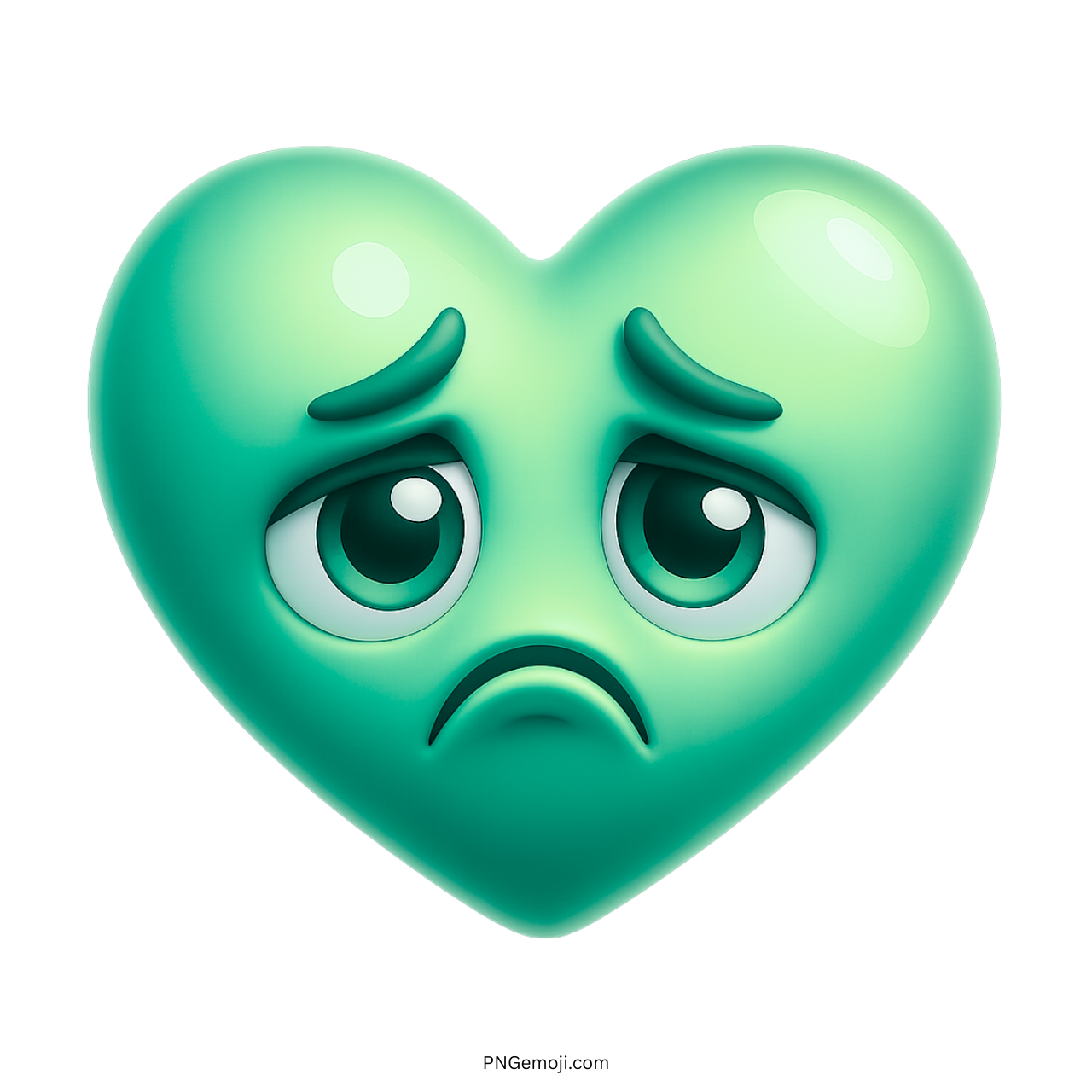 Teal heart emoji with sad expressive eyes showing sorrow, regret, or emotional depth