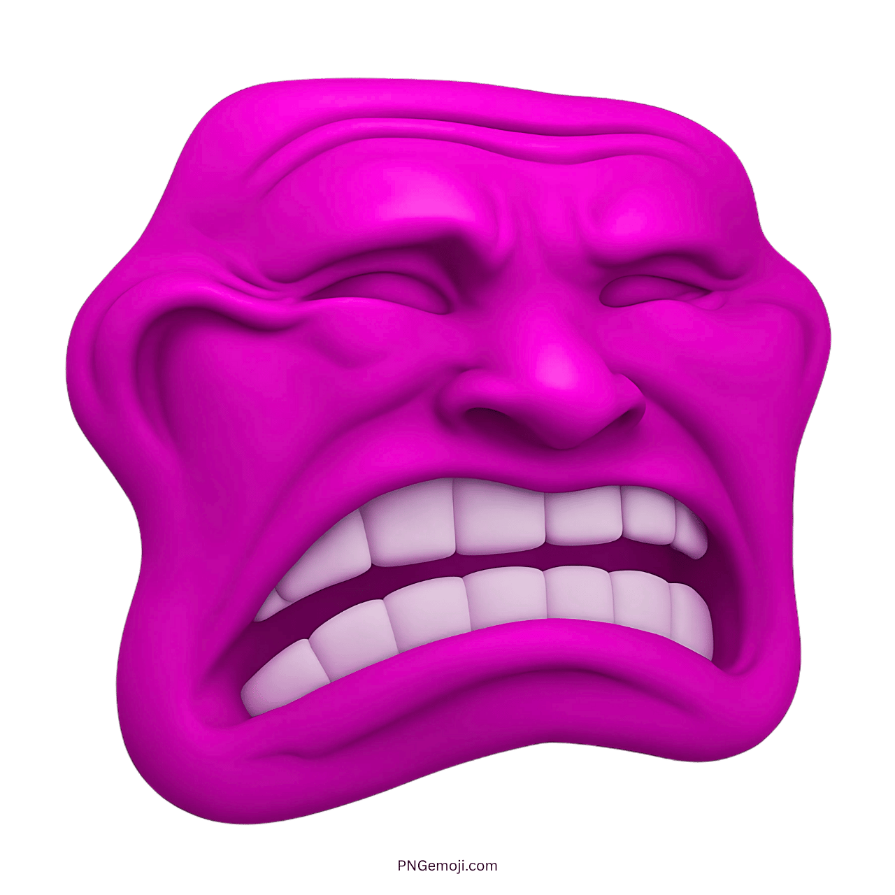 Sad troll face with a grimace and exaggerated features in purple.