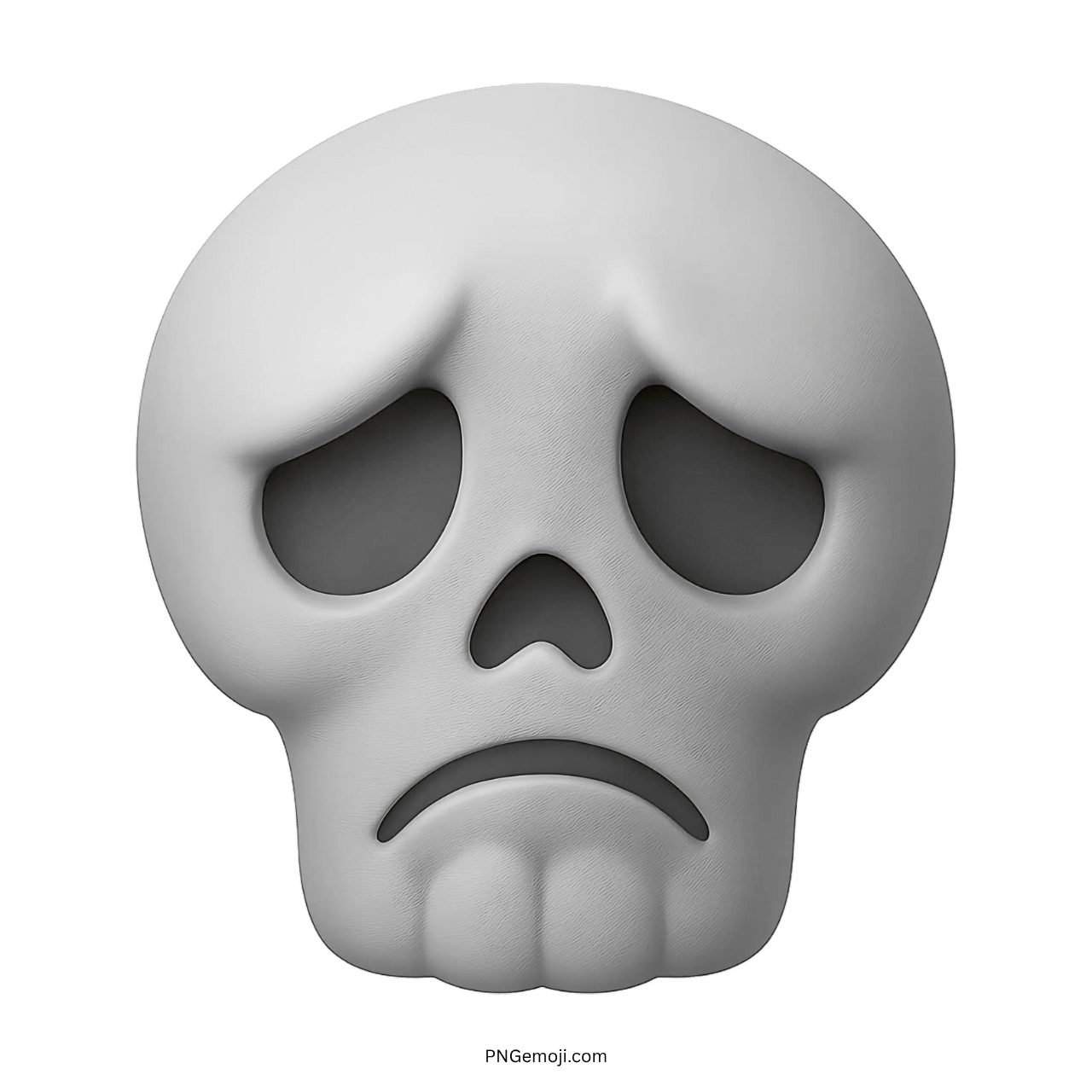 3D sad white skull emoji with hollow eyes and gloomy expression face