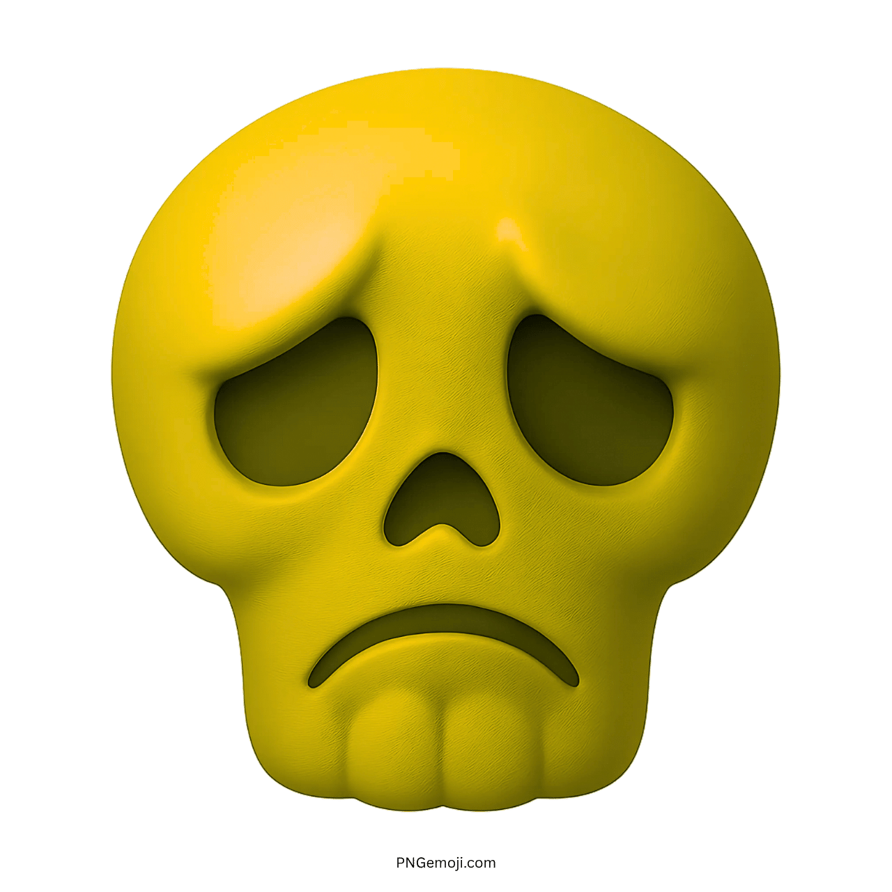 3D yellow sad skull emoji with hollow eyes and gloomy facial expression
