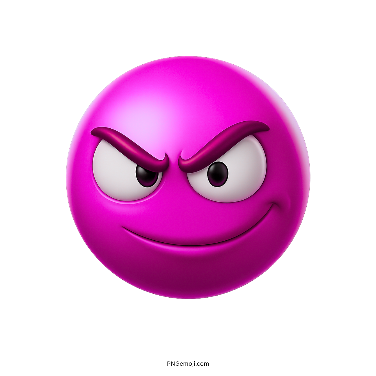 Purple emoji with arched brows and playful smirk showing sassy, mischievous intent.