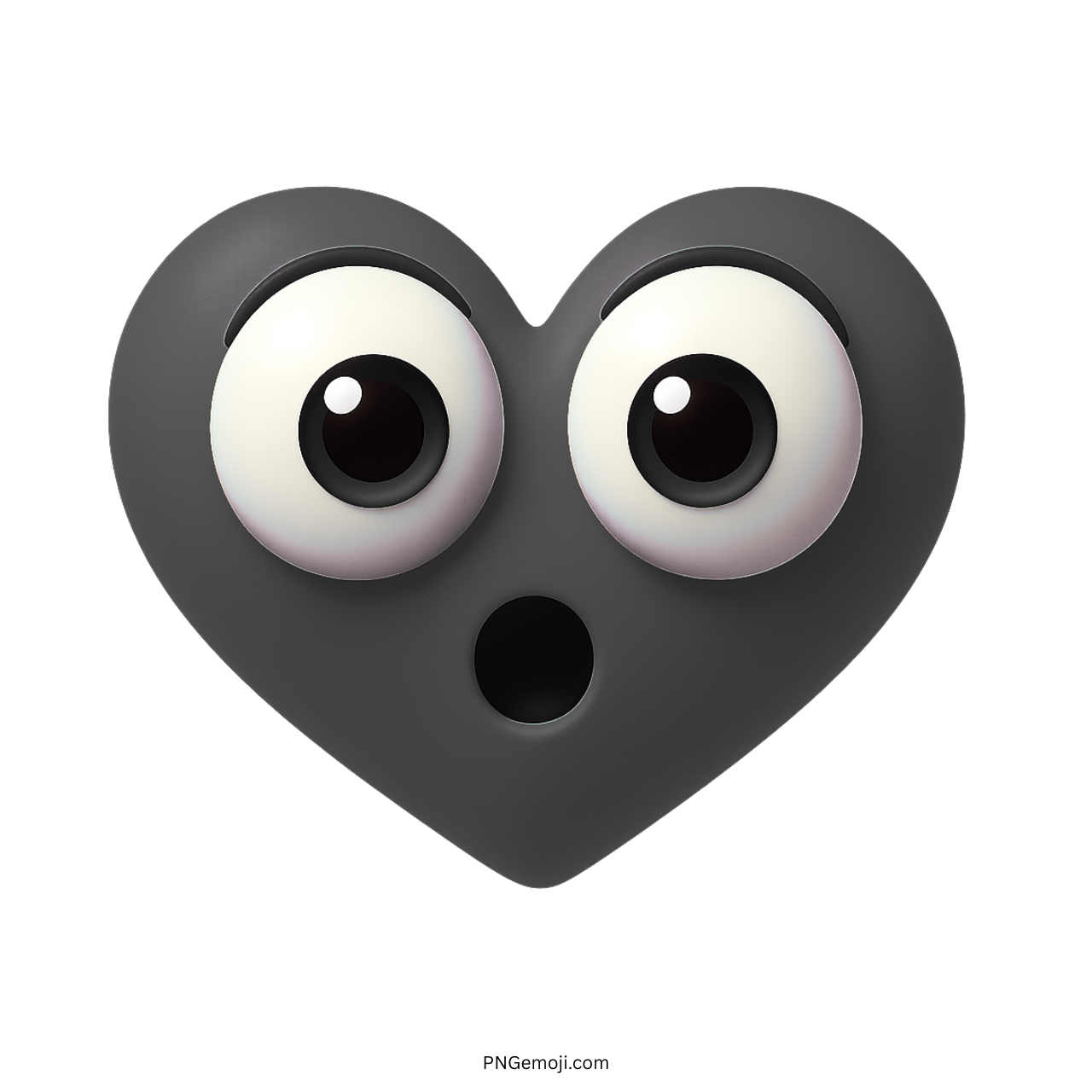 3D shocked black heart emoji with wide cartoon eyes and surprised mouth expression