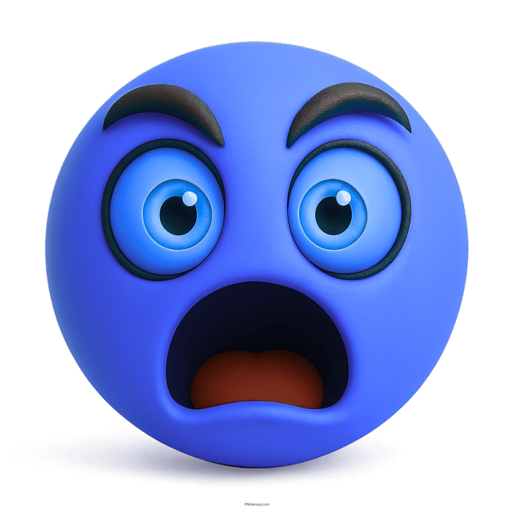 3D shocked blue emoji with wide eyes and open mouth expression