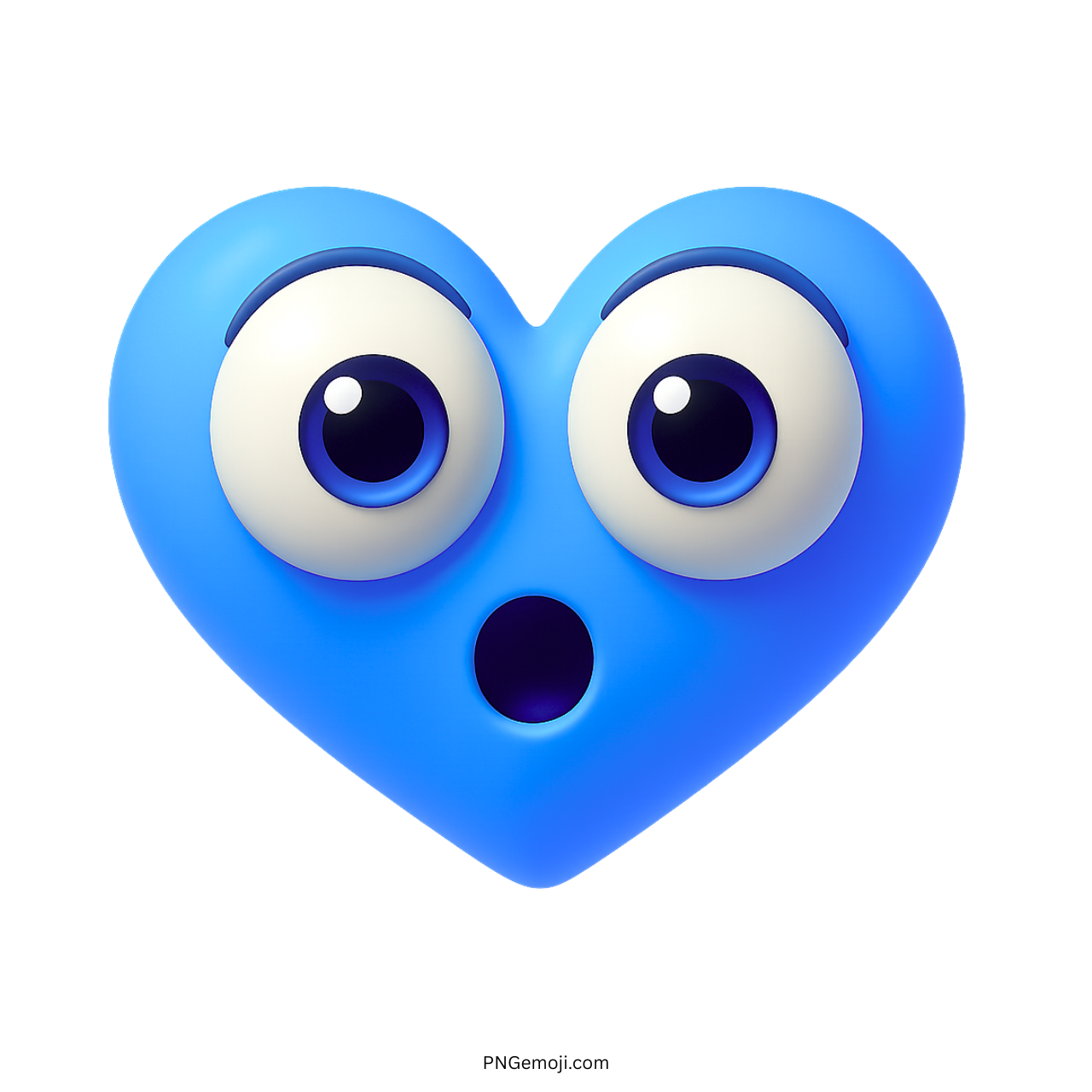 3D shocked blue heart emoji with wide eyes and surprised open mouth expression