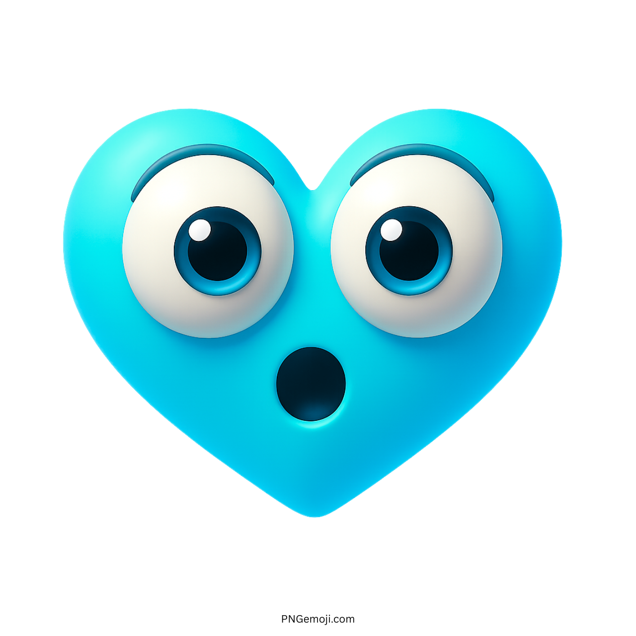 3D shocked cyan heart emoji with wide eyes and open mouth surprised face