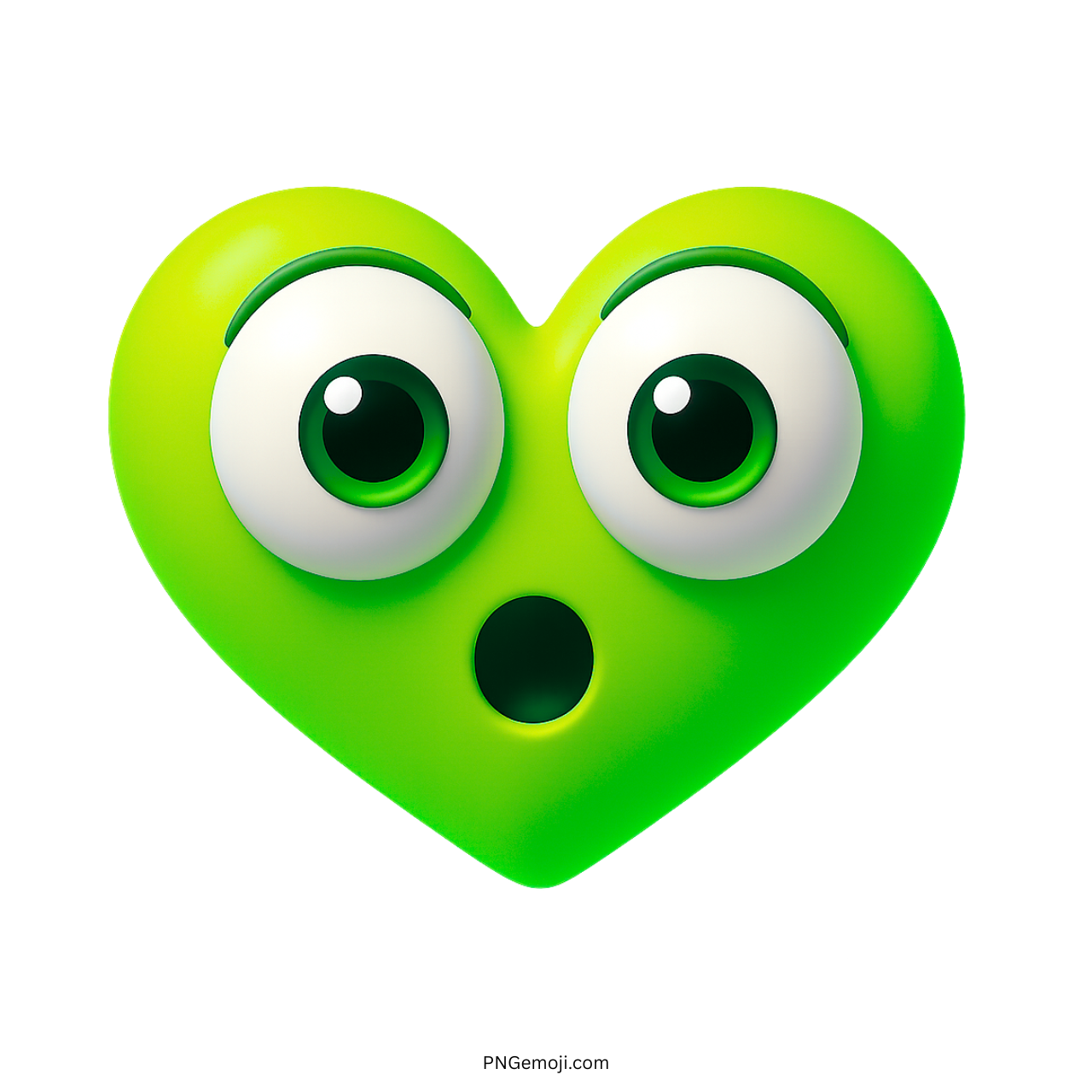 3D shocked green heart emoji with bulging eyes and surprised round mouth face