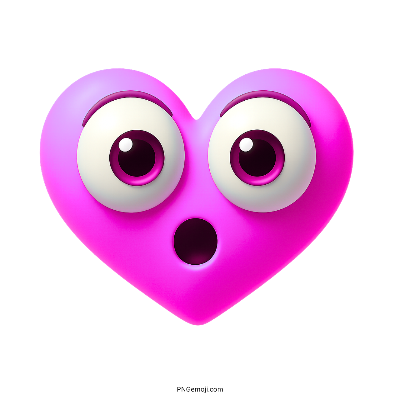 3D shocked pink heart emoji with round wide eyes and surprised open mouth face