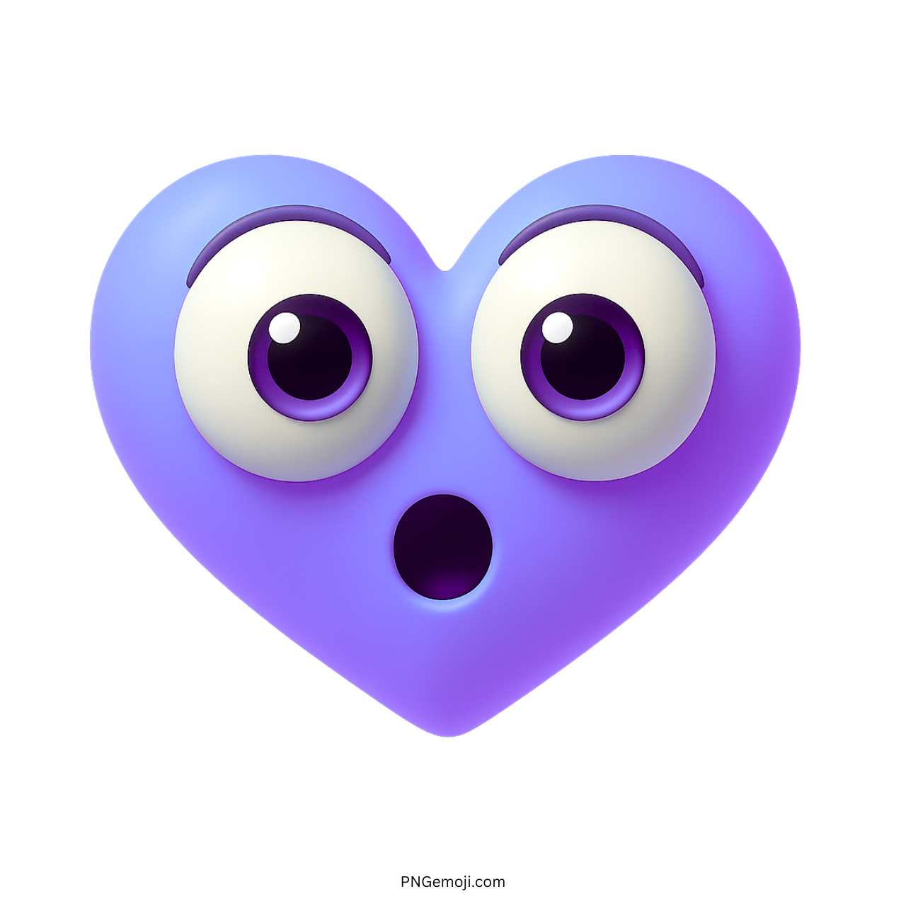 3D shocked purple heart emoji with round eyes and surprised open mouth expression