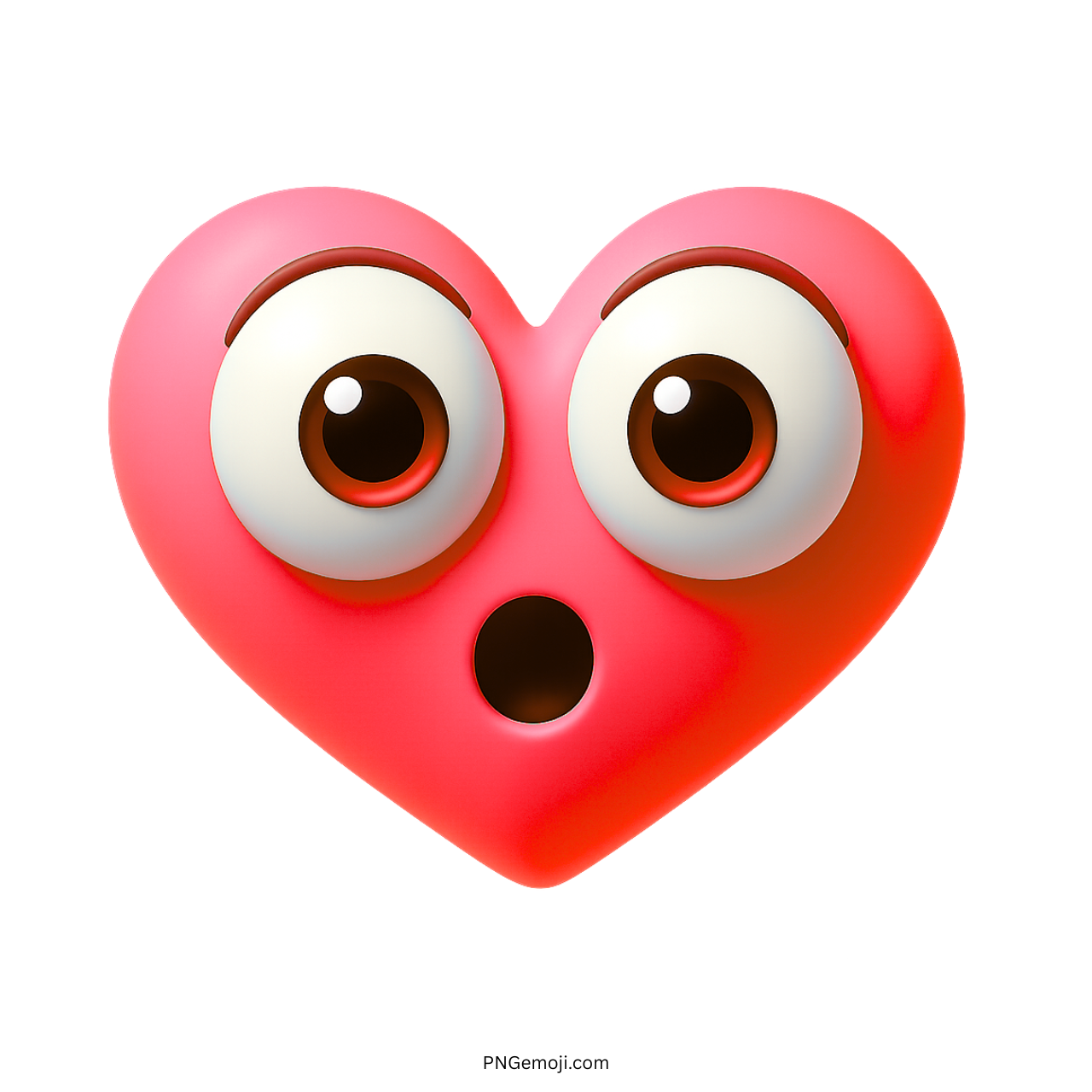 3D shocked red heart emoji with large eyes and open round surprised mouth