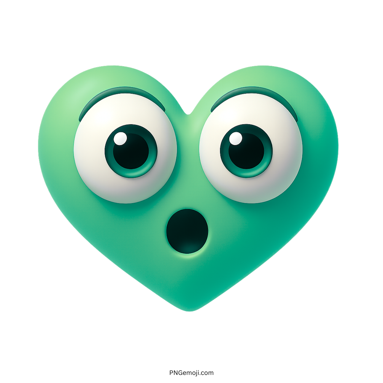 3D shocked teal heart emoji with surprised wide eyes and rounded open mouth