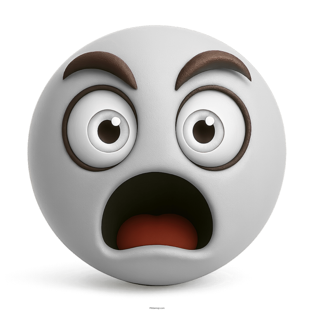3D shocked white emoji with wide eyes and open mouth expression