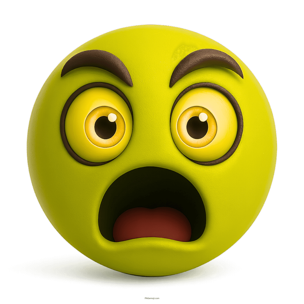 3D shocked yellow emoji with big eyes and open mouth expression