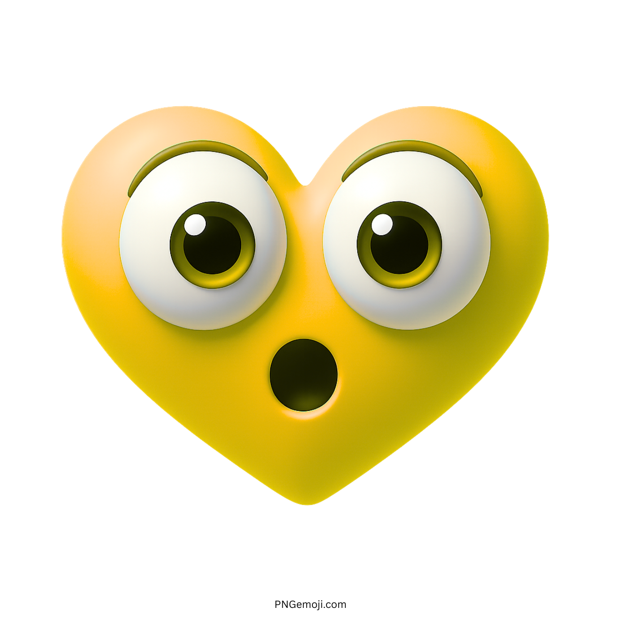 3D shocked yellow heart emoji with surprised wide eyes and open round mouth