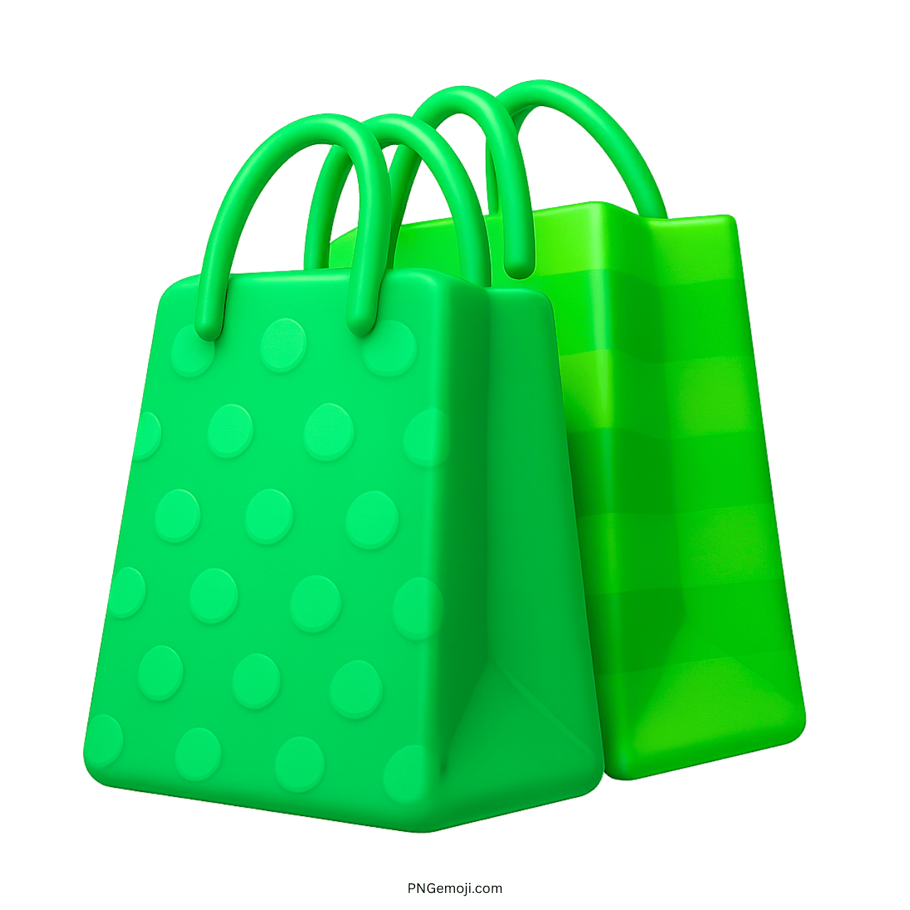 Vibrant green shopping bags emoji with textured dots and striped design, in 3D style.