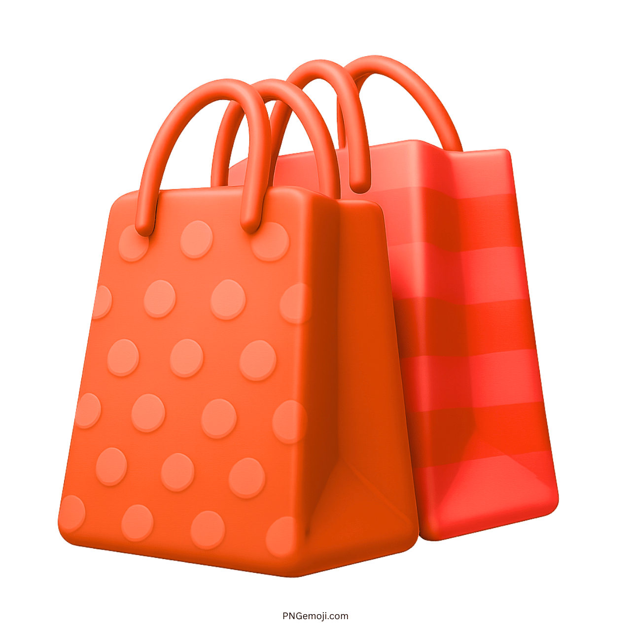 Bright orange shopping bags emoji with dotted and striped designs, rendered in 3D.
