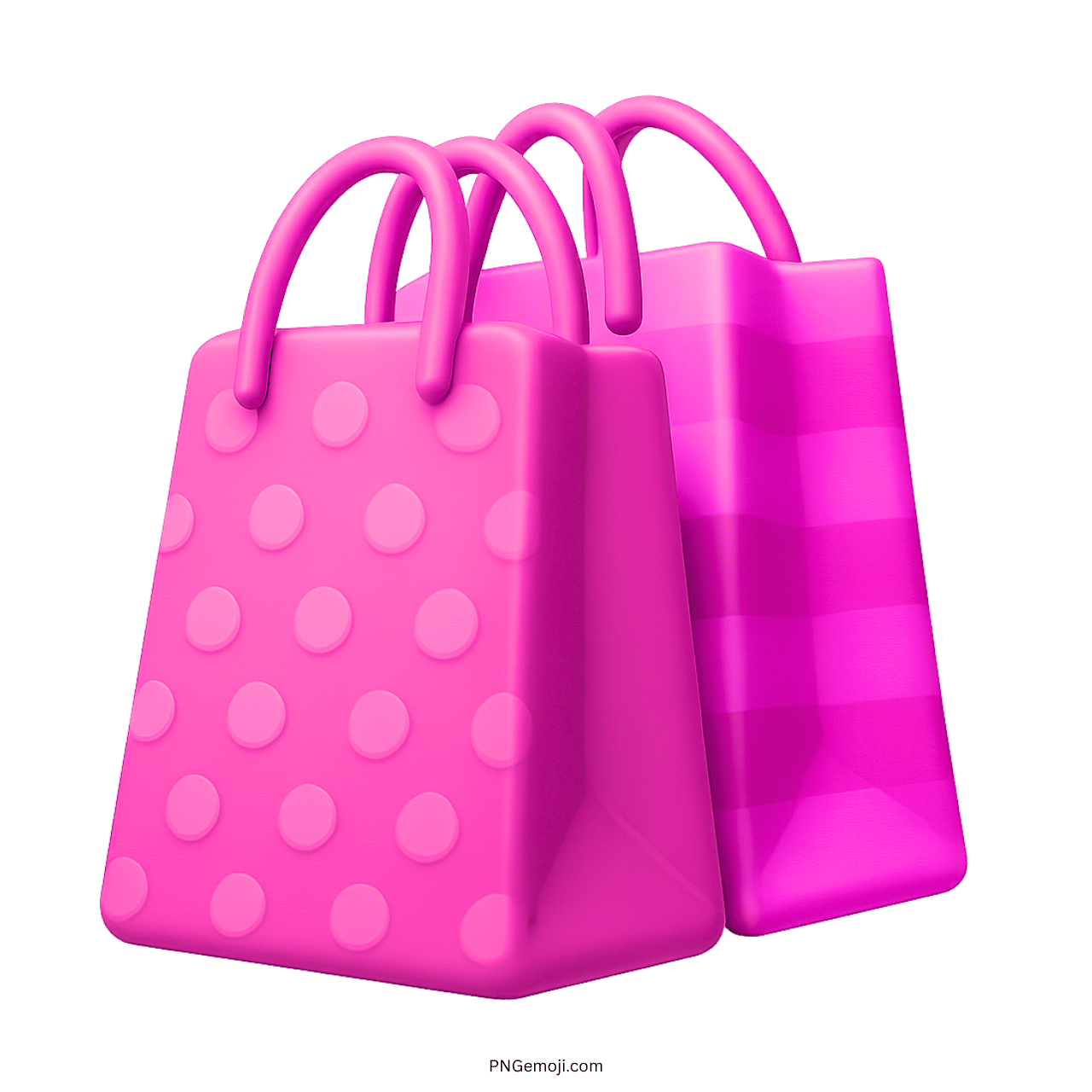  Pink shopping bags emoji with dotted and striped designs, rendered in 3D.