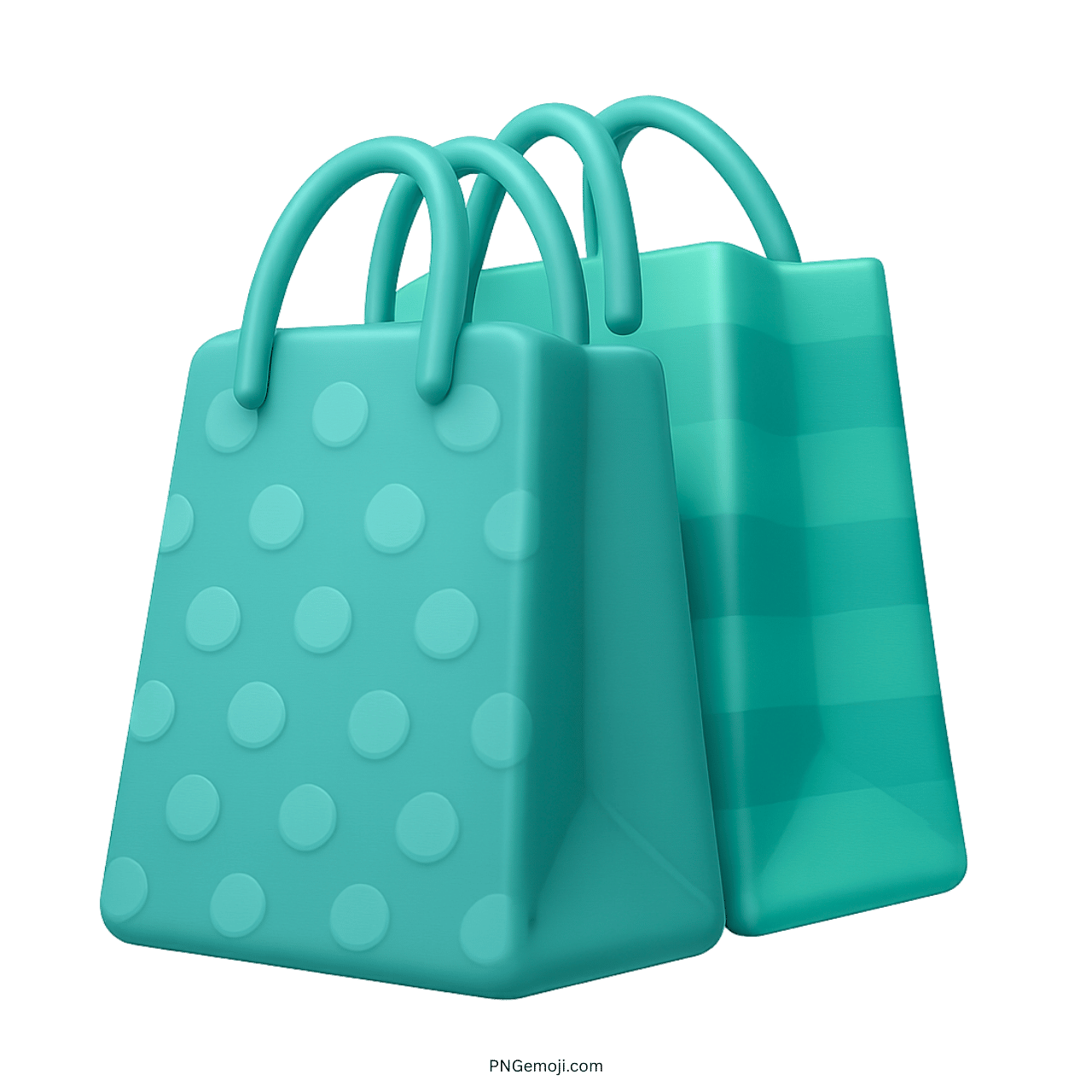 Teal shopping bags emoji with raised dots and striped design, rendered in 3D
