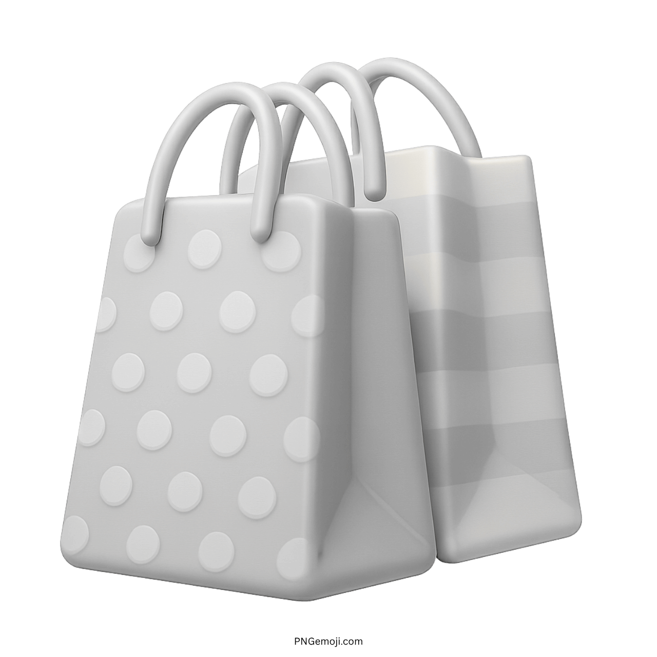  White shopping bags emoji with dotted and striped designs, rendered in 3D style.