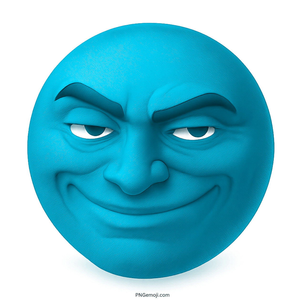 Cyan sigma troll face meme emoji with mischievous grin and confident playful 3D expression
