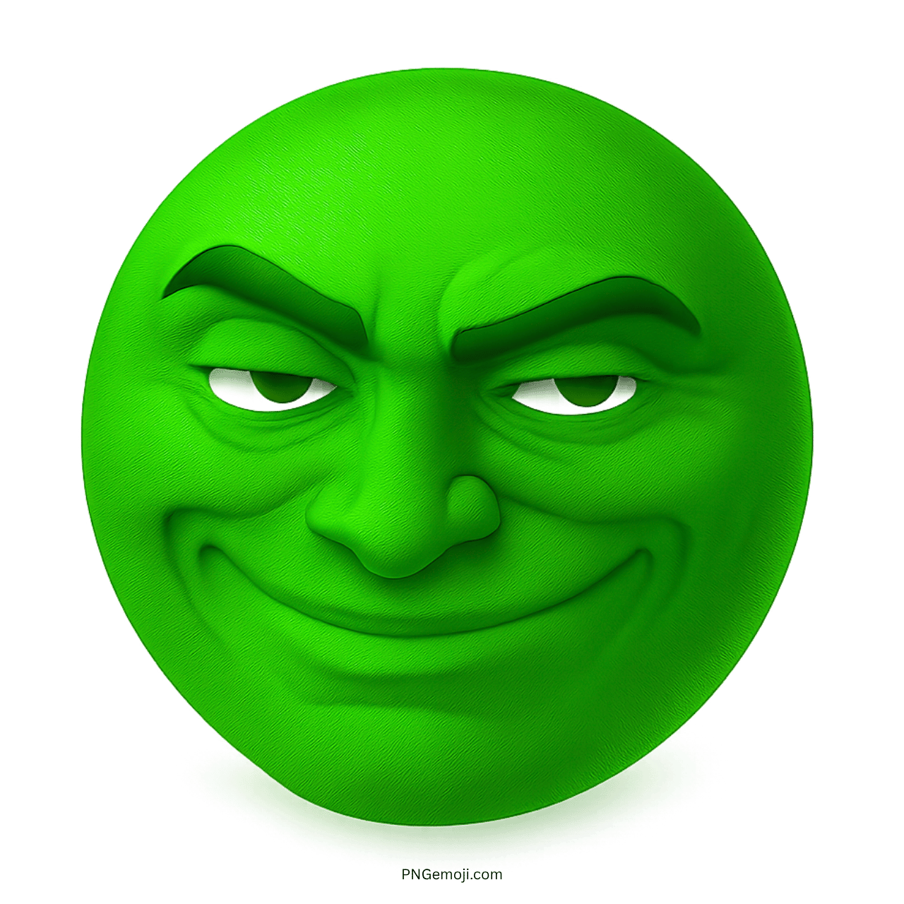 Green sigma troll face meme emoji with confident grin and playful mischievous 3D look