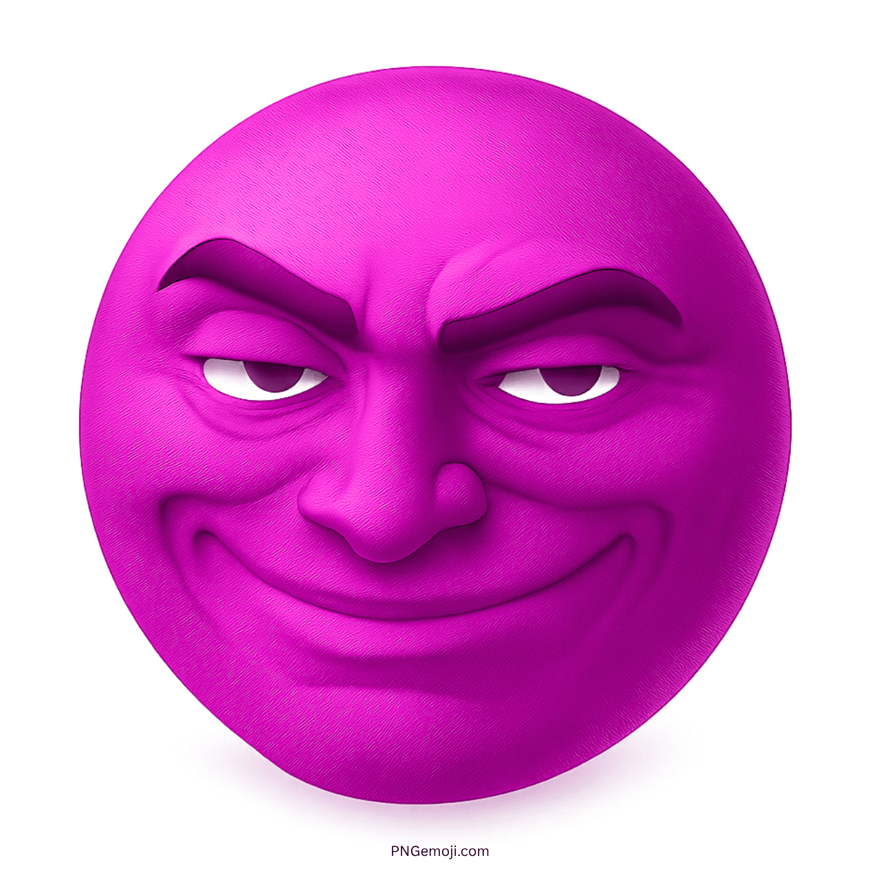 Magenta sigma troll face meme emoji with smug grin and mischievous playful 3D look