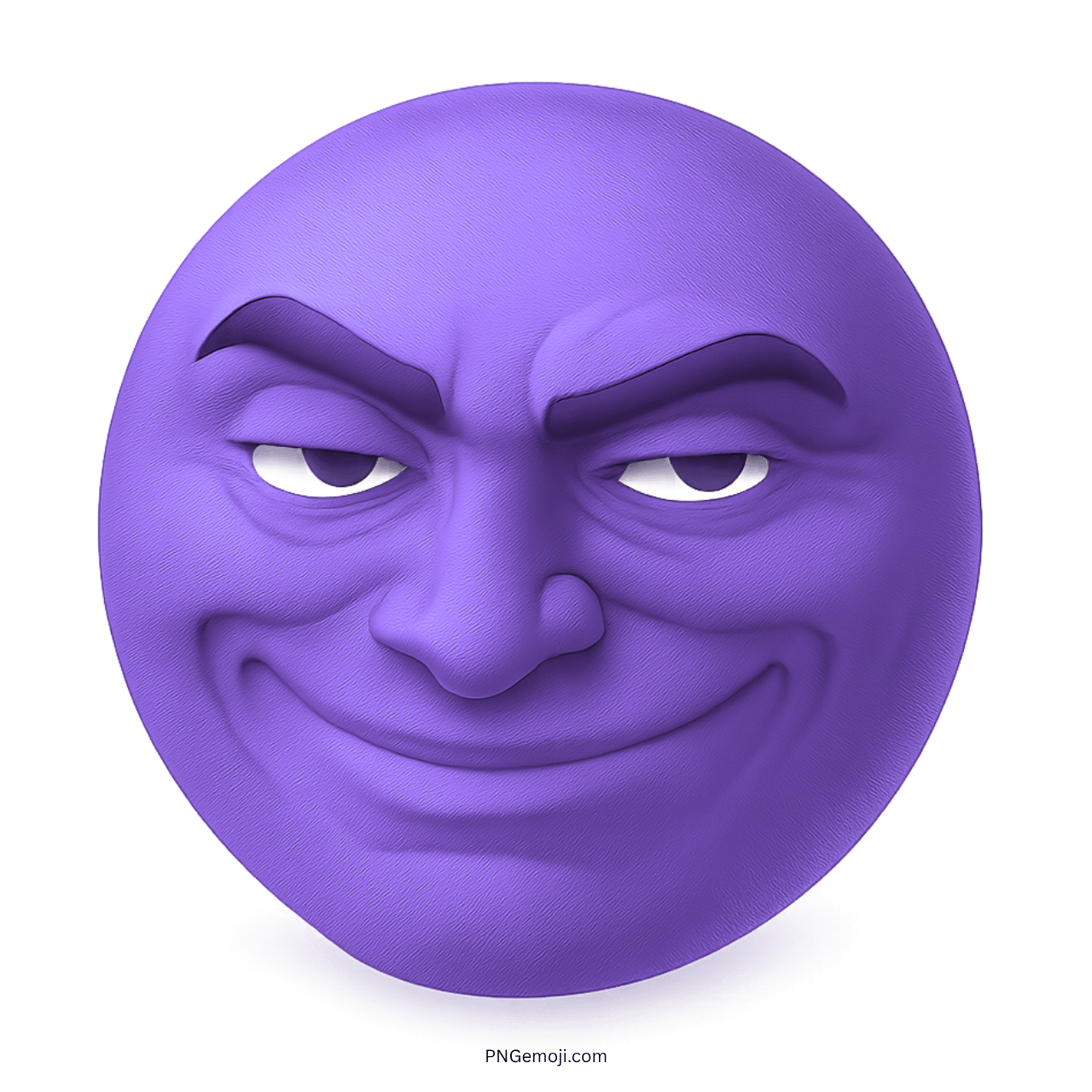 Purple sigma troll face meme emoji with smug grin and mischievous confident 3D expression