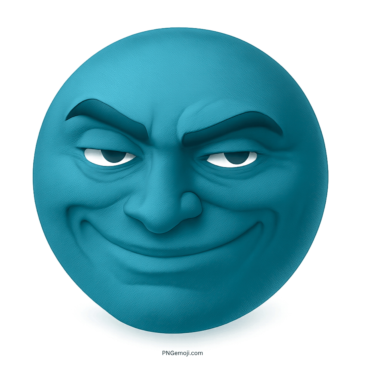 Teal sigma troll face meme emoji with smug grin and playful mischievous 3D look