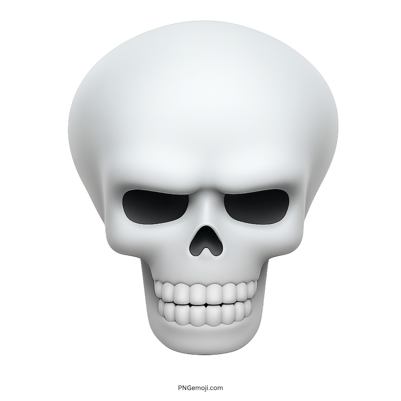 3D skeleton skull emoji with white face and black eye sockets on transparent background