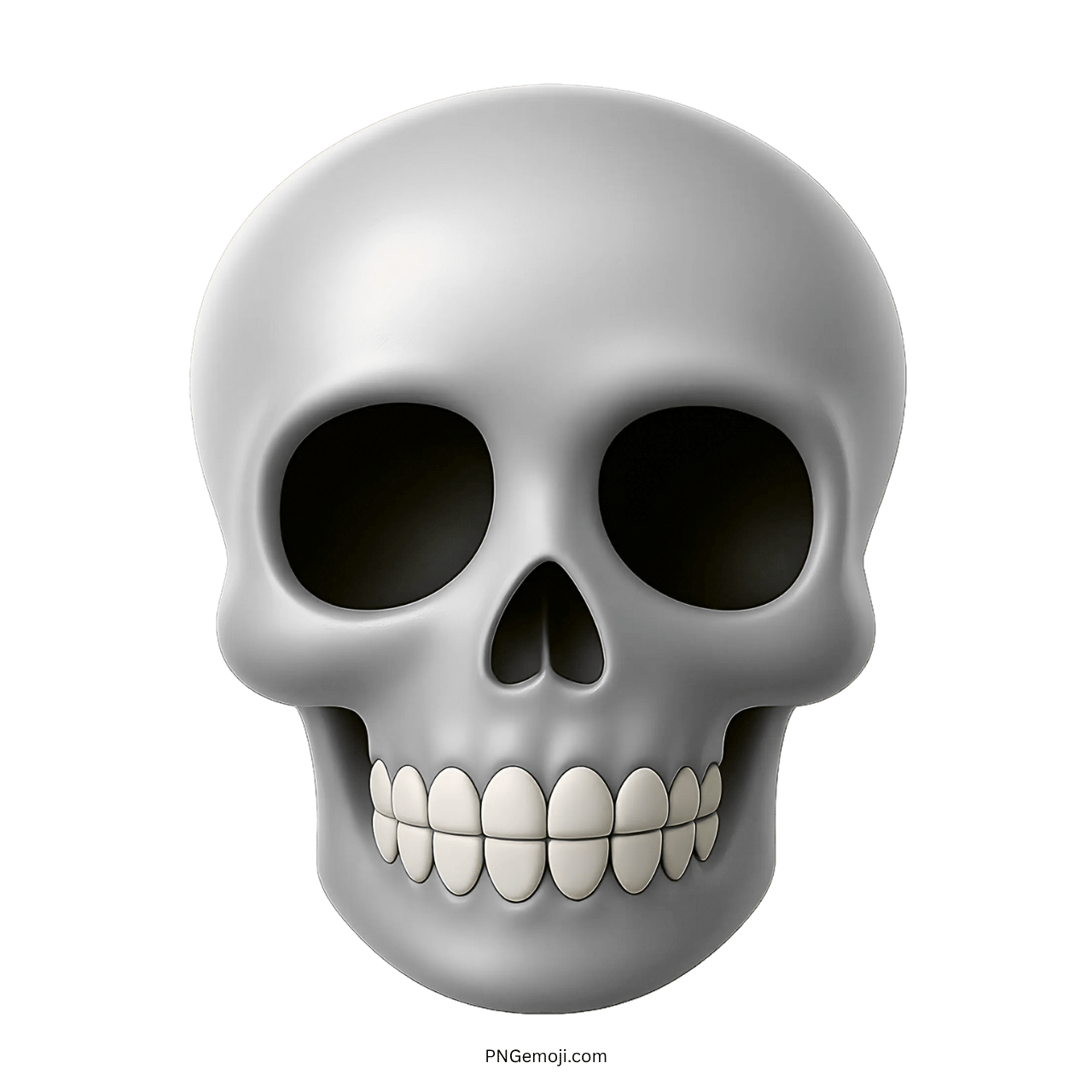 3D gray skull emoji with empty eye sockets and toothy grin on transparent background