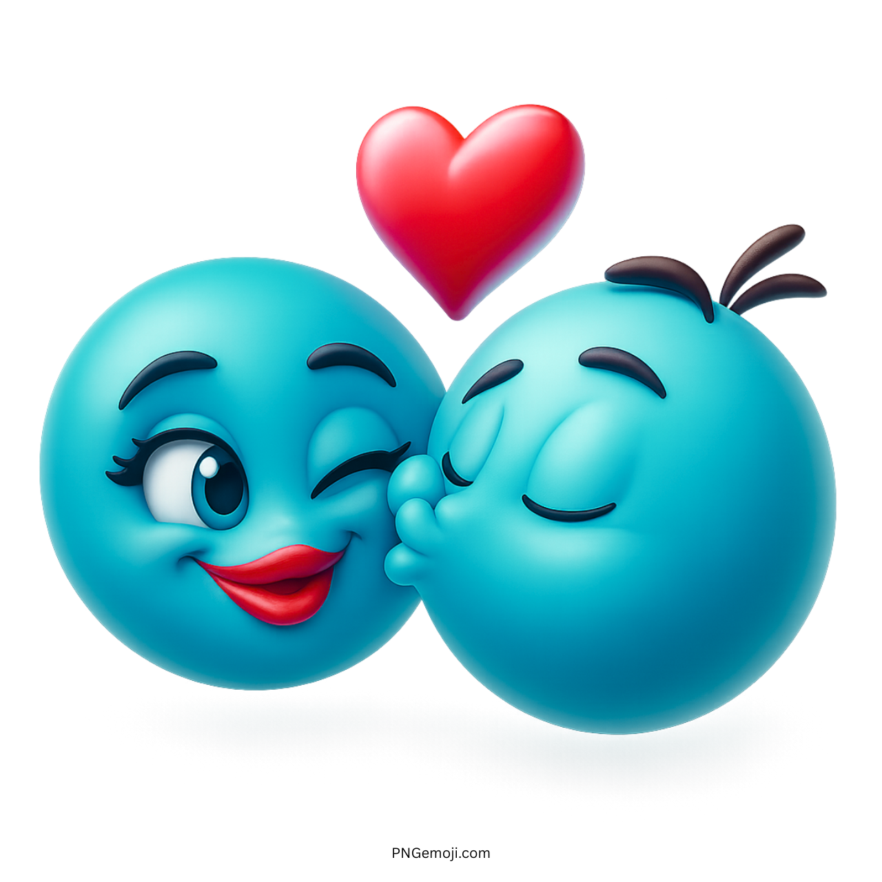 Sky blue romantic couple emoji kissing with red heart above
