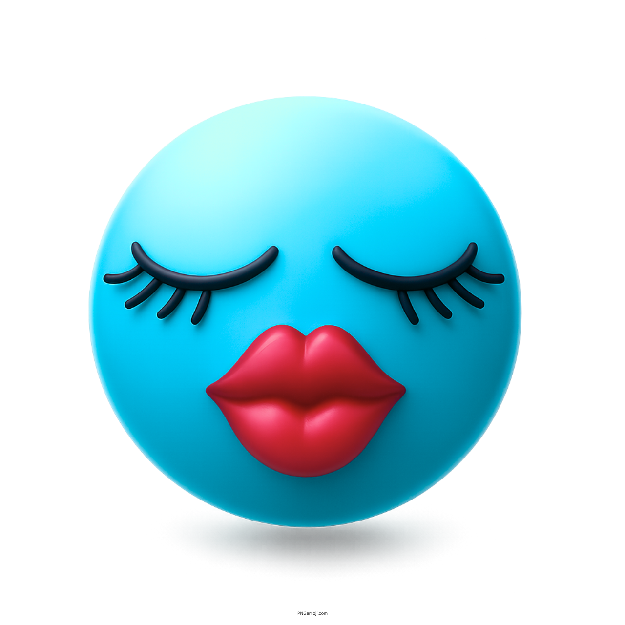 3D sky blue kissing girl emoji with red lips and closed eyelash-lined eyes