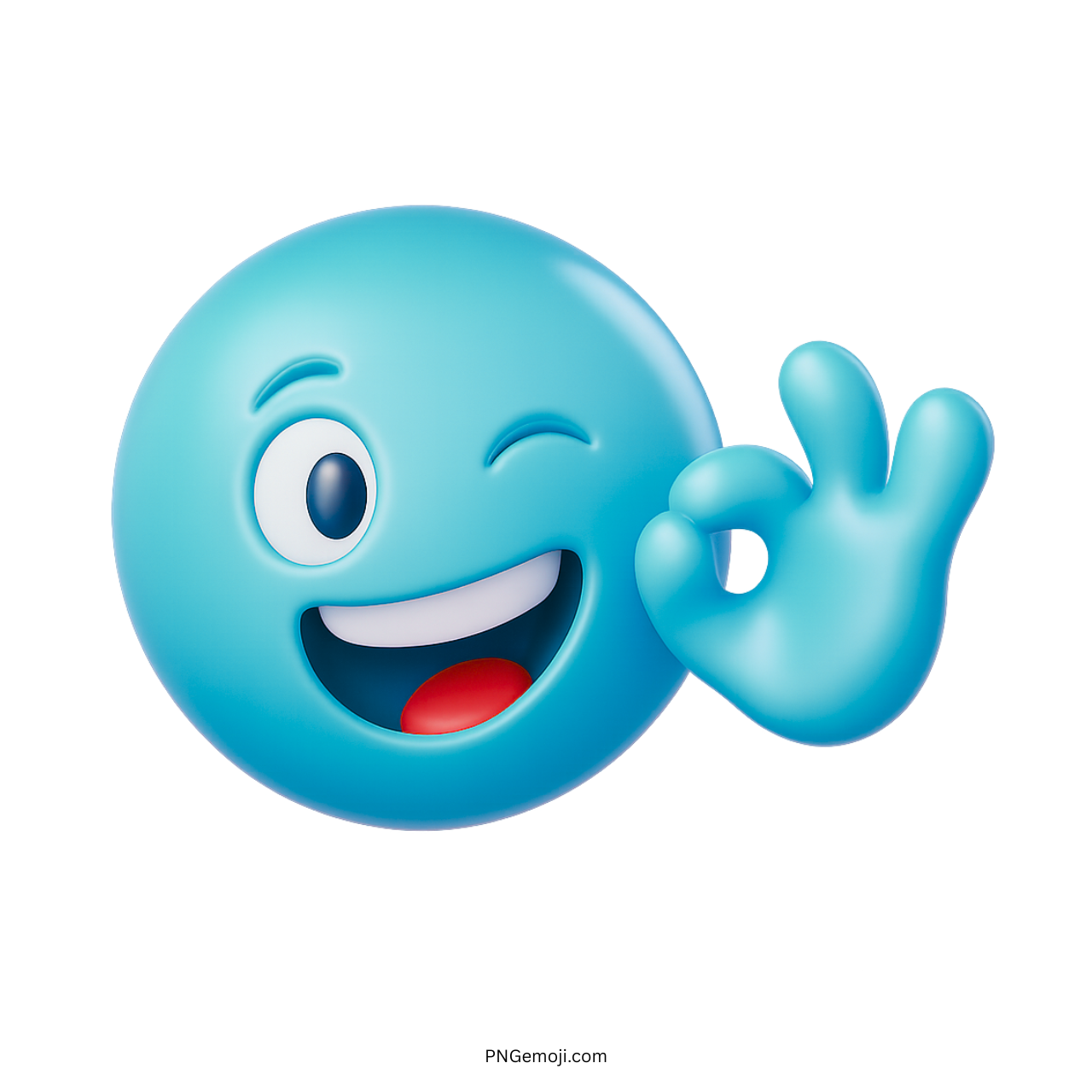Sky blue emoji winking with a smile and making the OK hand sign