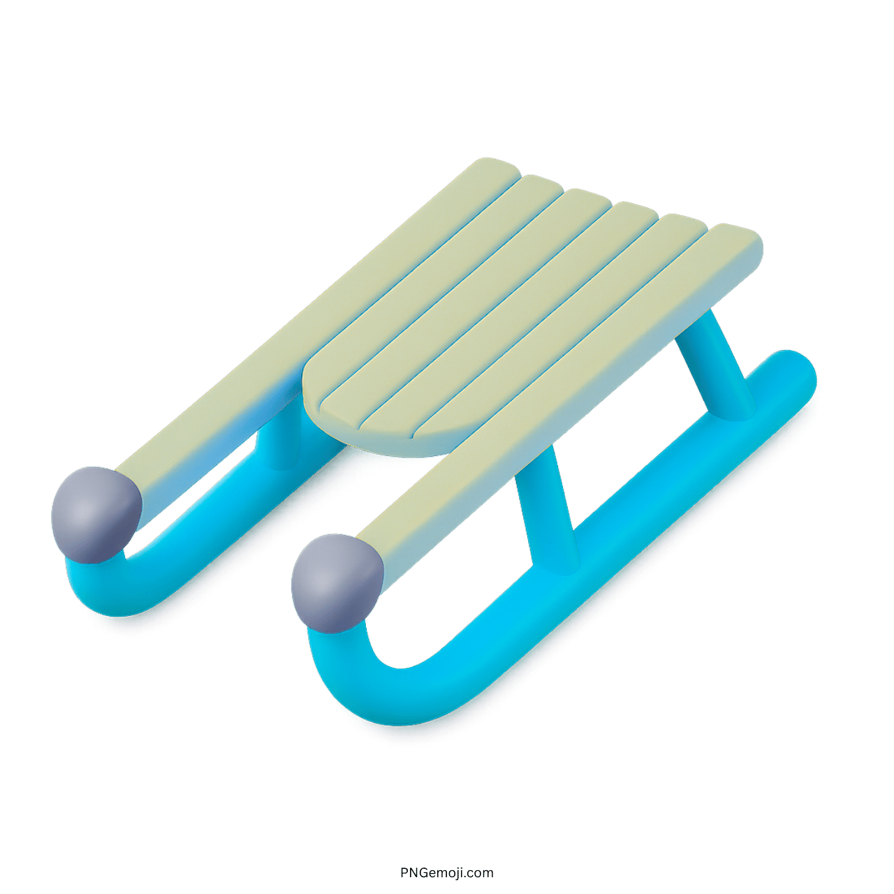 3D sled emoji with light green seat and blue curved runners.
