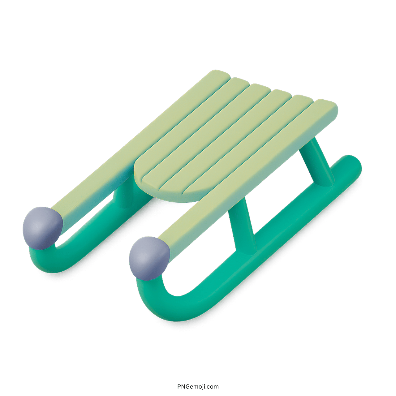 3D sled emoji with green seat and teal curved runners.