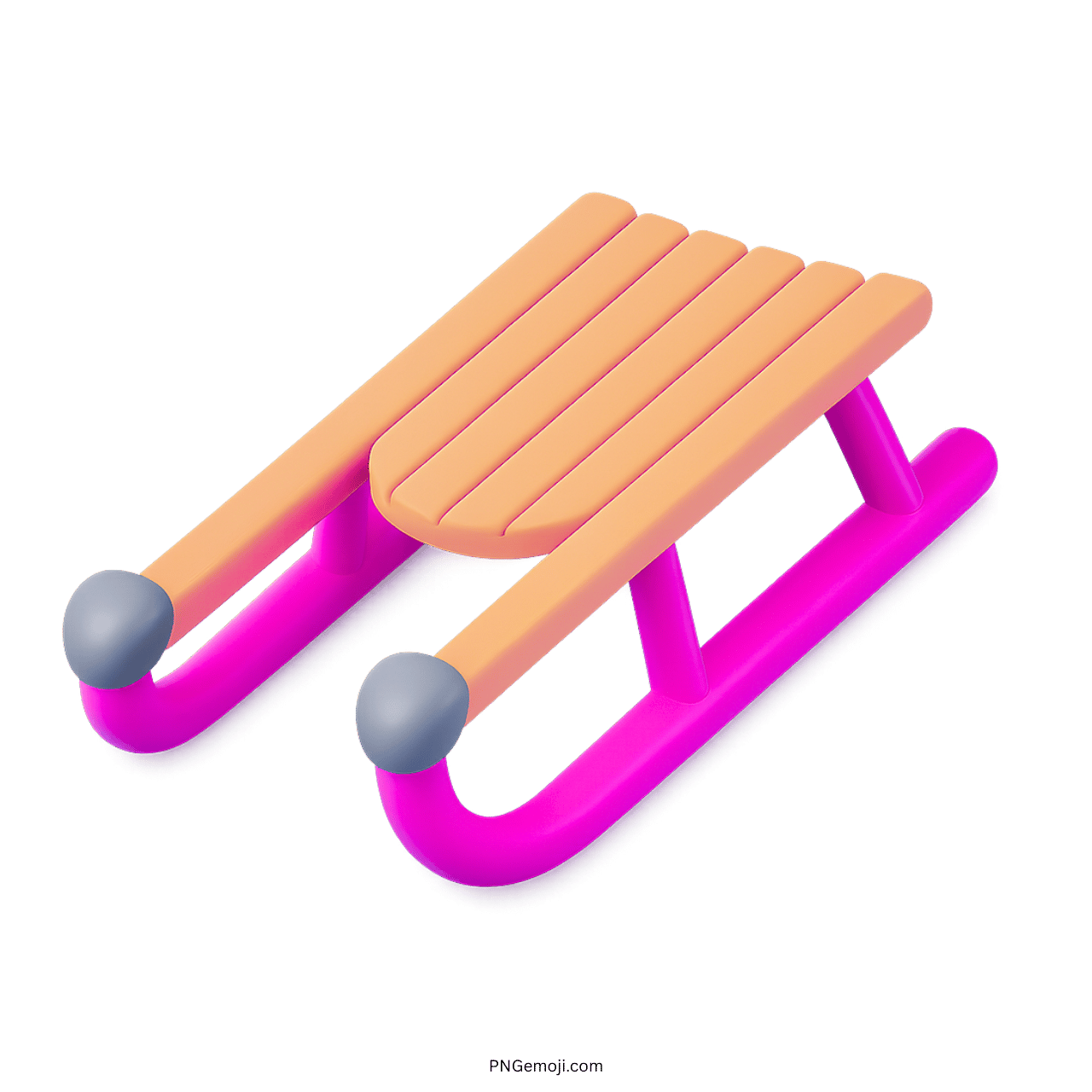 3D sled emoji with orange seat and pink curved runners.