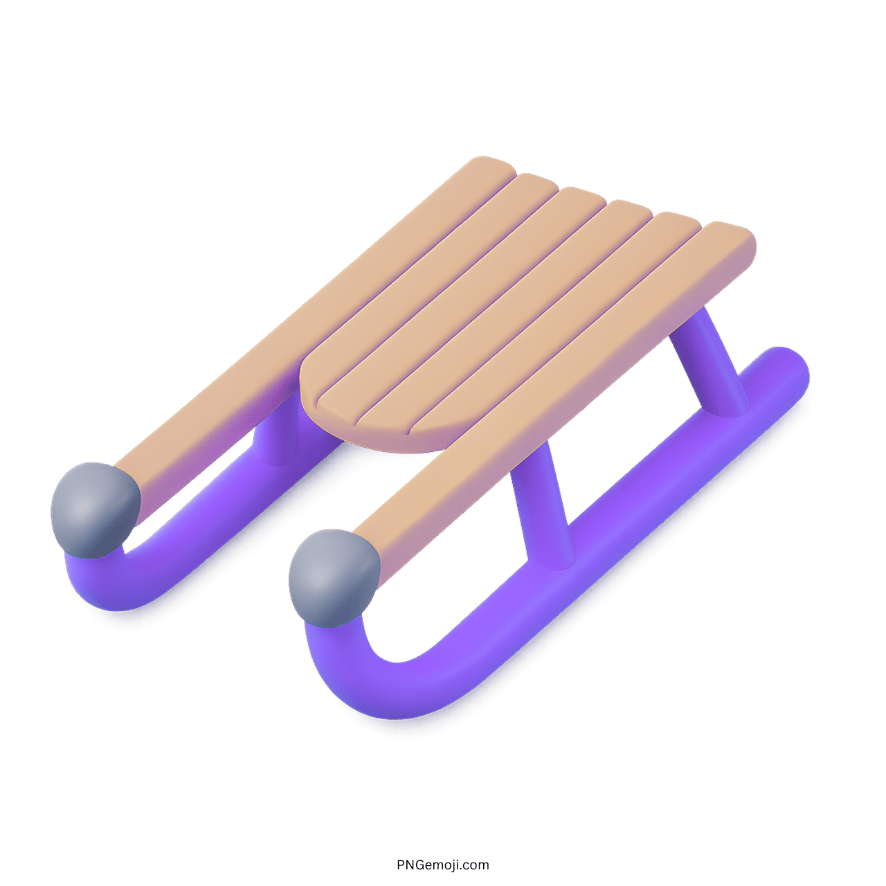 3D sled emoji with light orange seat and purple curved runners.