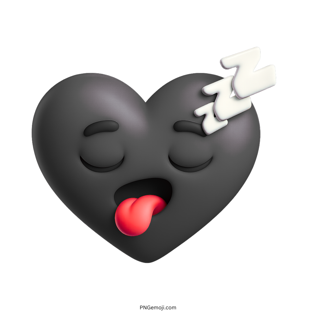 3D black heart emoji with sleepy eyes and cartoon Zzz sleep symbol