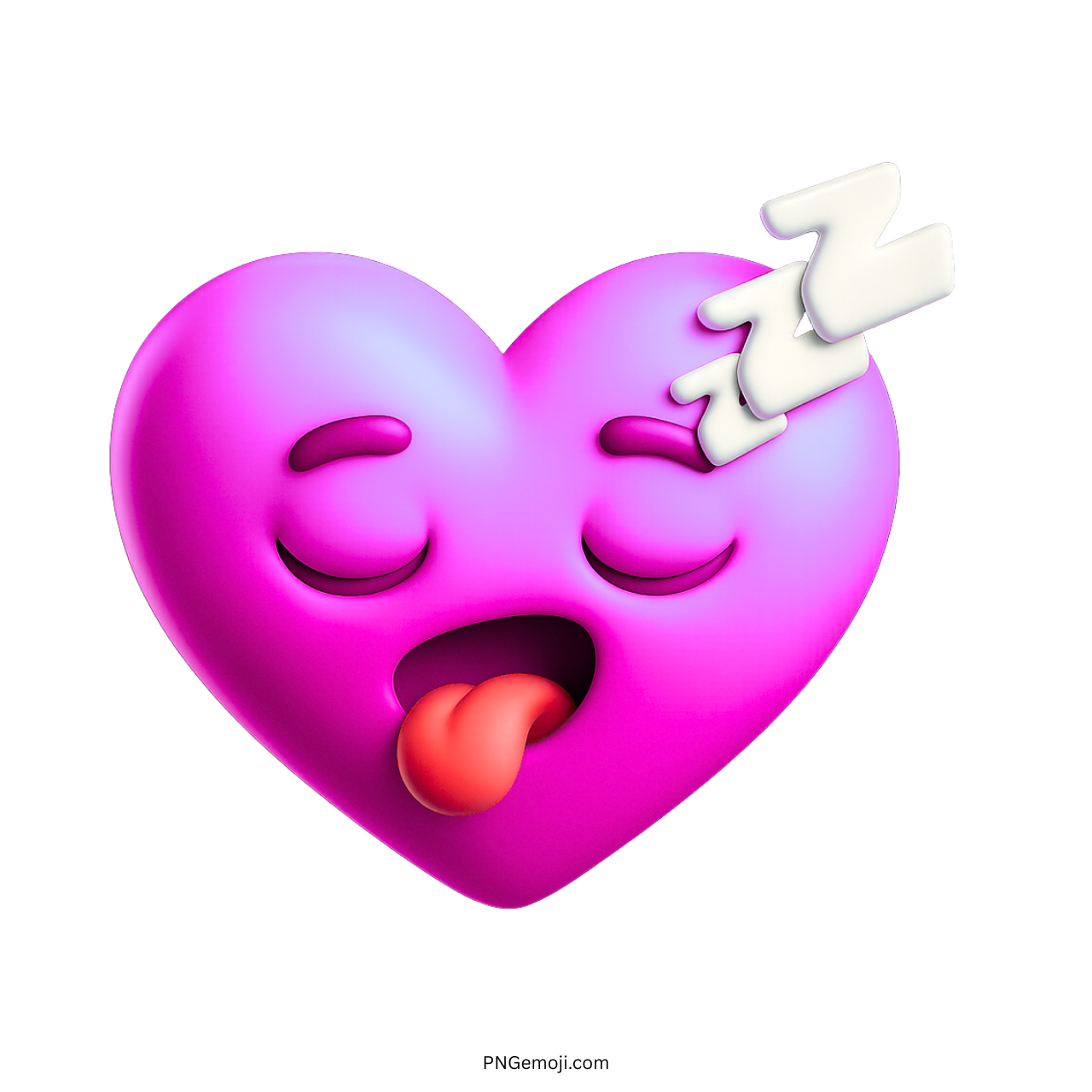 3D pink heart emoji with sleepy face and Zzz cartoon sleep symbols