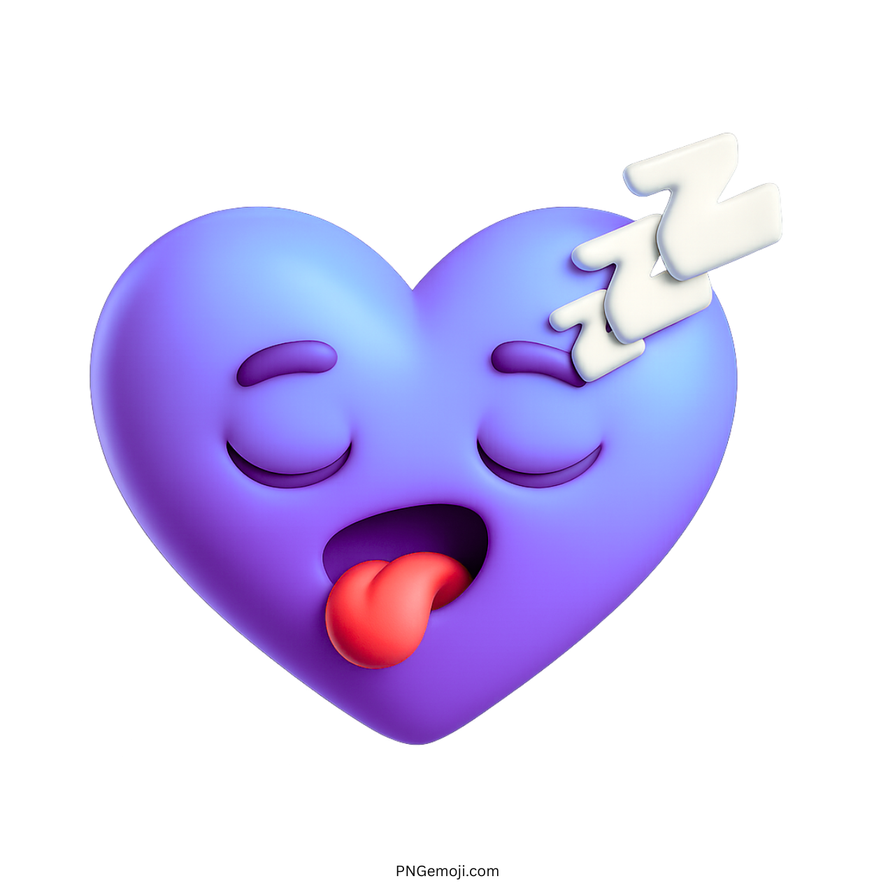 3D purple heart emoji with closed eyes and Zzz sleepy cartoon symbol