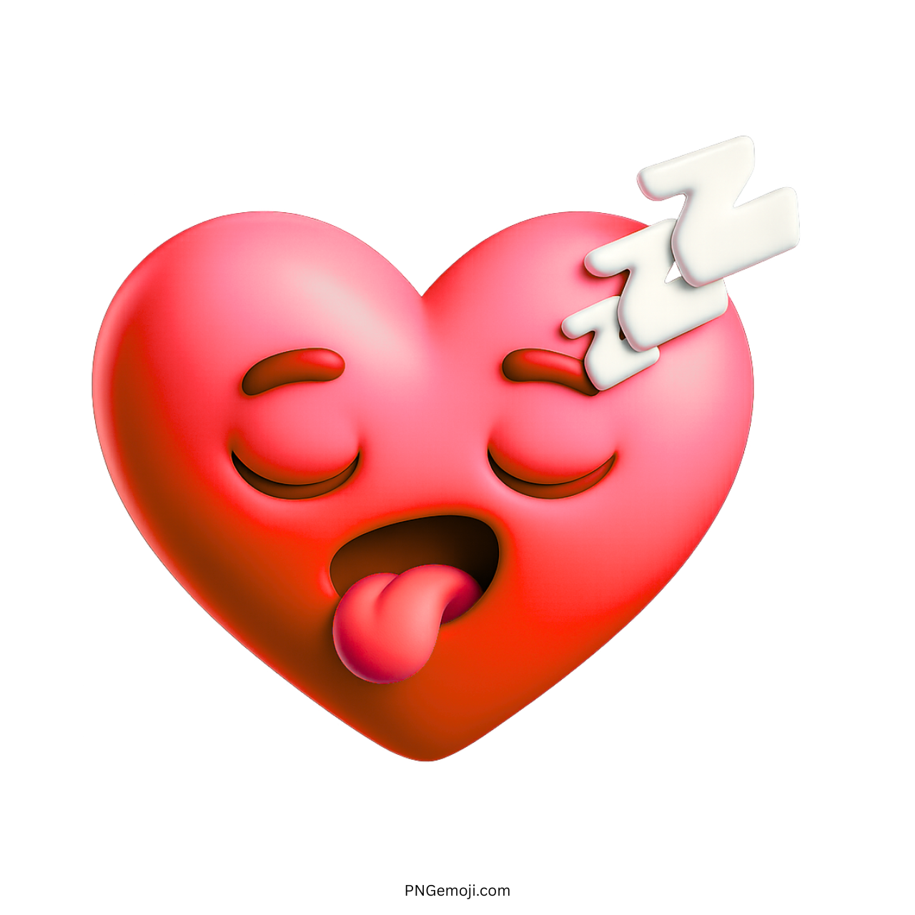 3D red heart emoji with sleepy face and cartoon Zzz sleep symbol