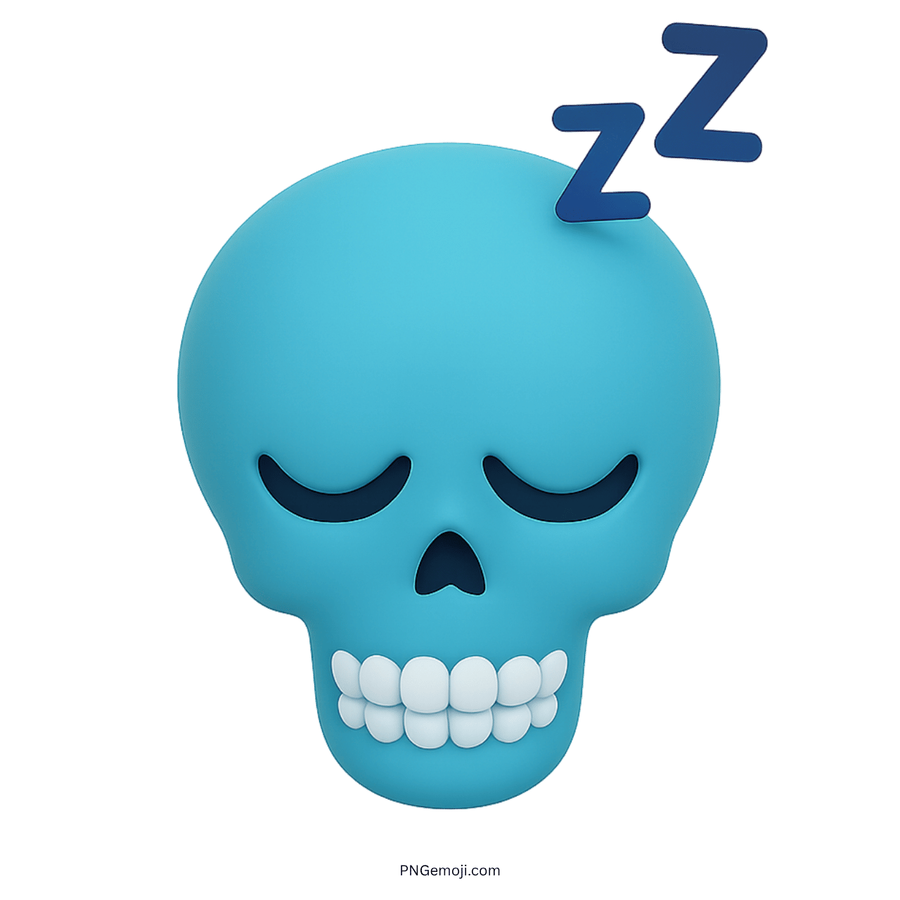3D aqua blue sleeping skull emoji with closed eyes and ZZZ sleeping icon