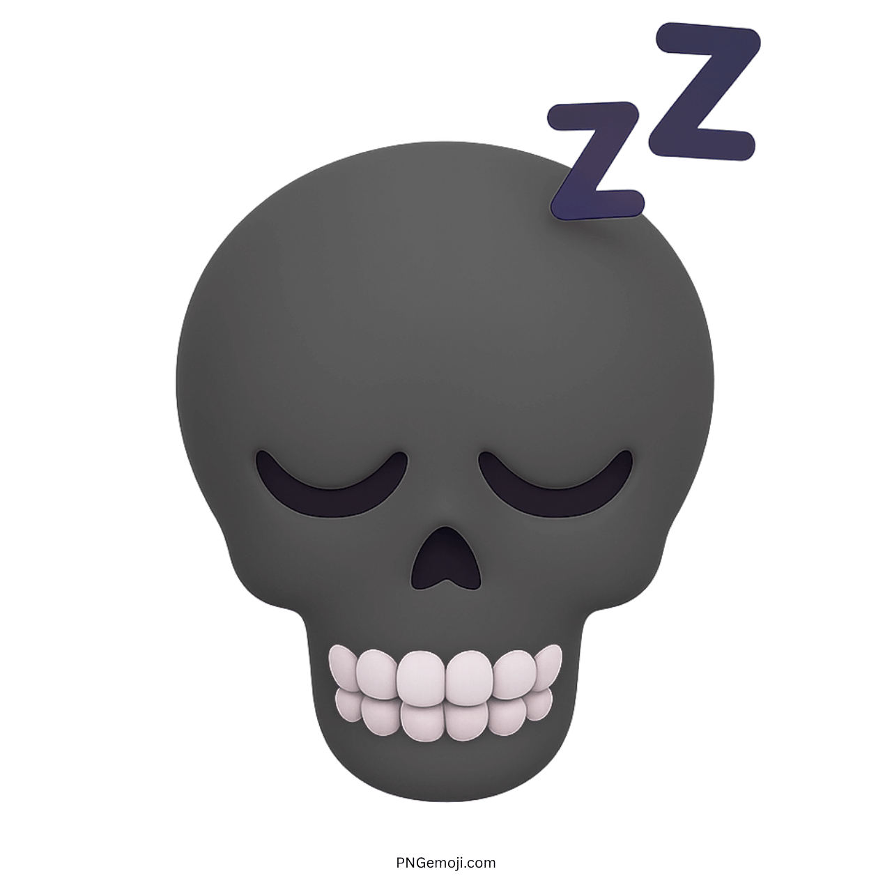 3D sleeping skull emoji with cartoon face, closed eyes and purple ZZZ sign