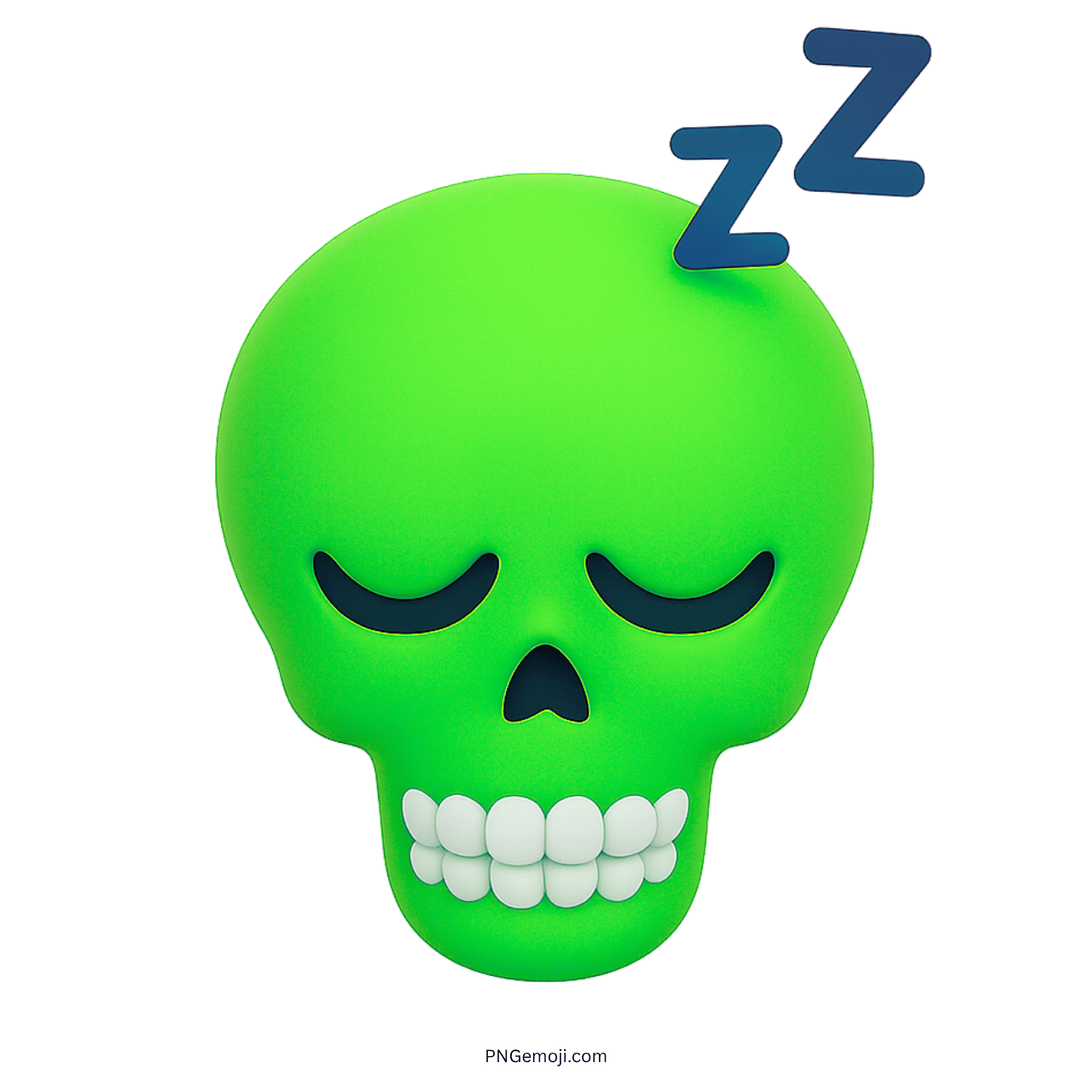 3D green sleeping skull emoji with ZZZ sign and peaceful cartoon face