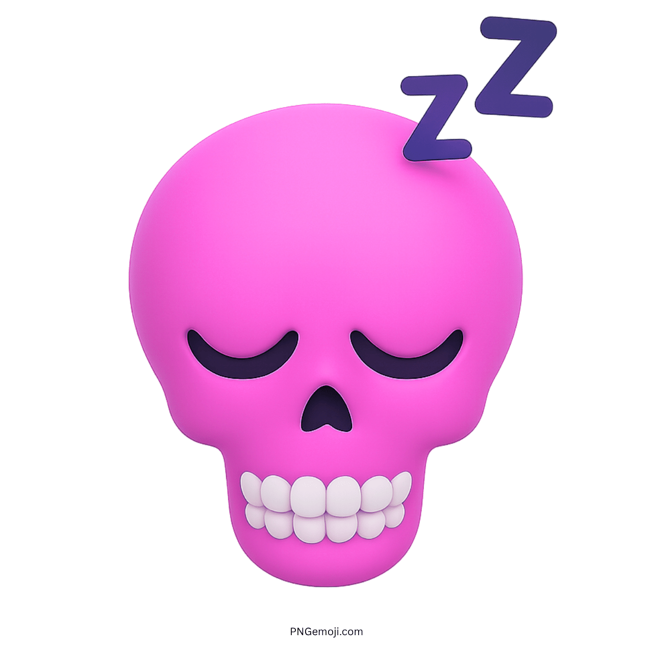 3D pink sleeping skull emoji with dreamy face and purple ZZZ sleep symbol