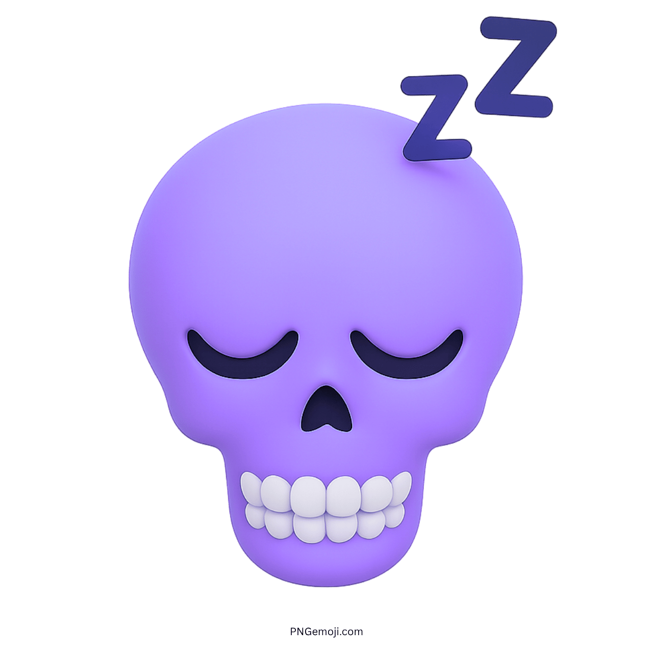 3D purple sleeping skull emoji with closed eyes and snoring ZZZ icon
