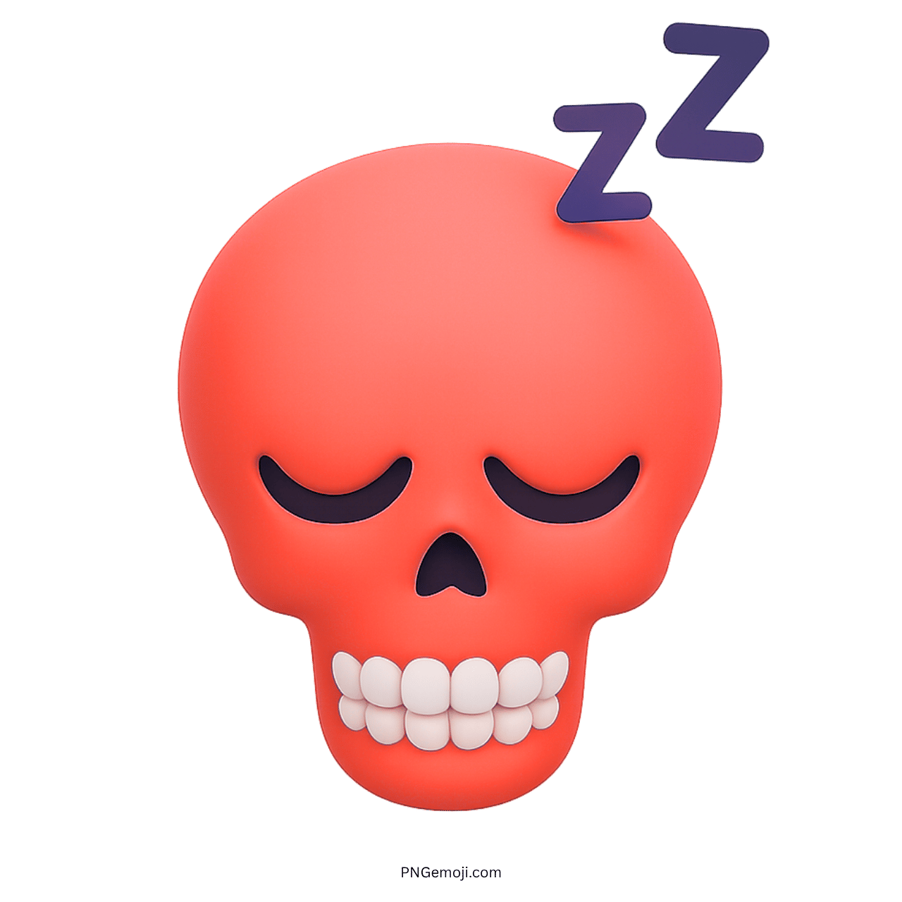 3D red sleeping skull emoji with closed eyes and floating purple ZZZ icon