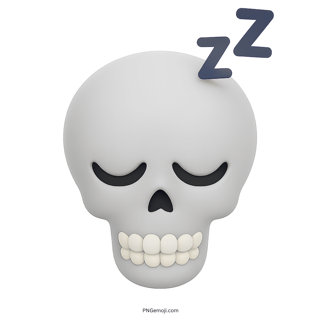 3D white sleeping skull emoji with closed eyes and blue ZZZ cartoon symbol